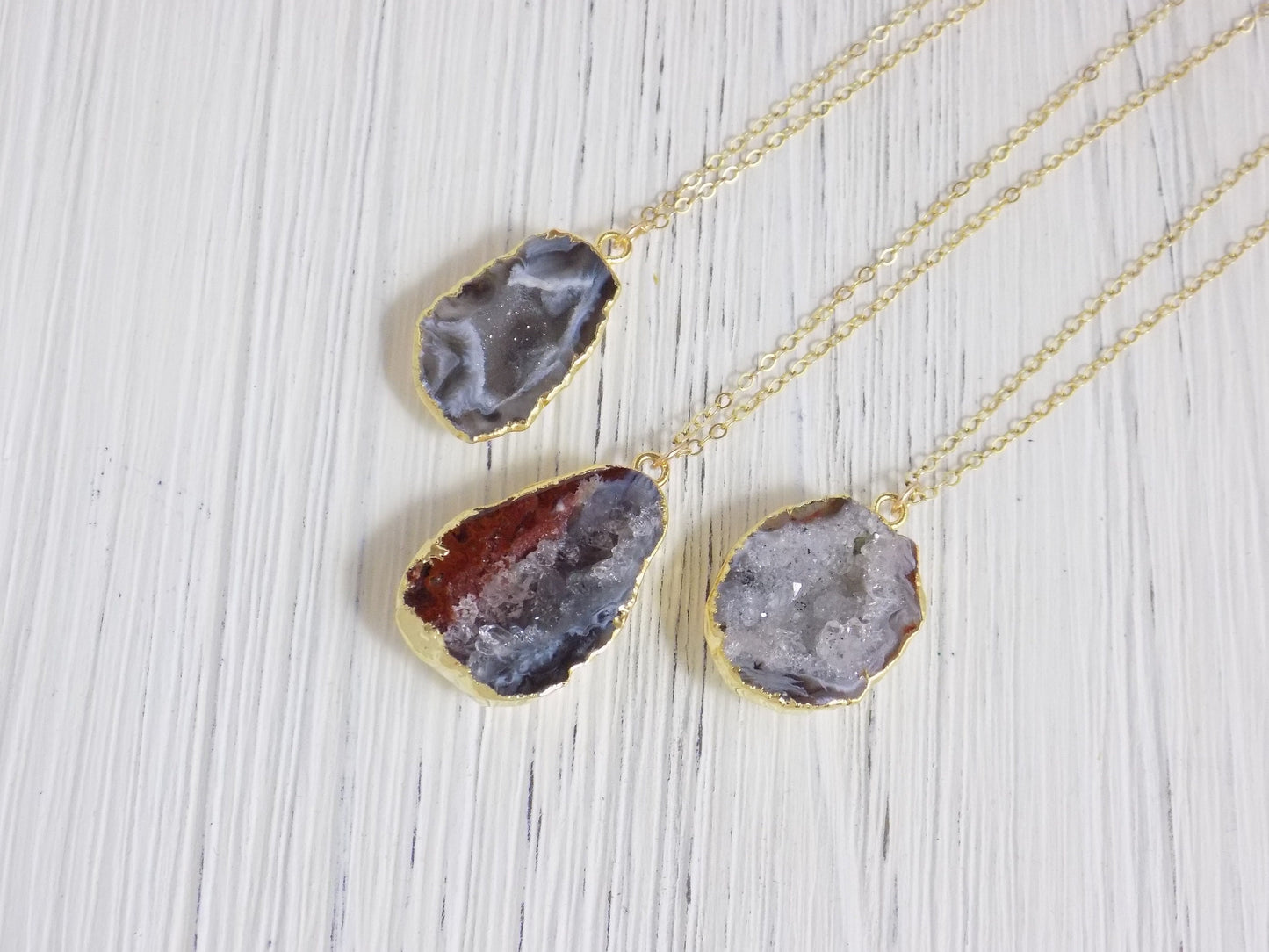 Black Geode Necklace Gold Fill - Small Geode Cave Druzy