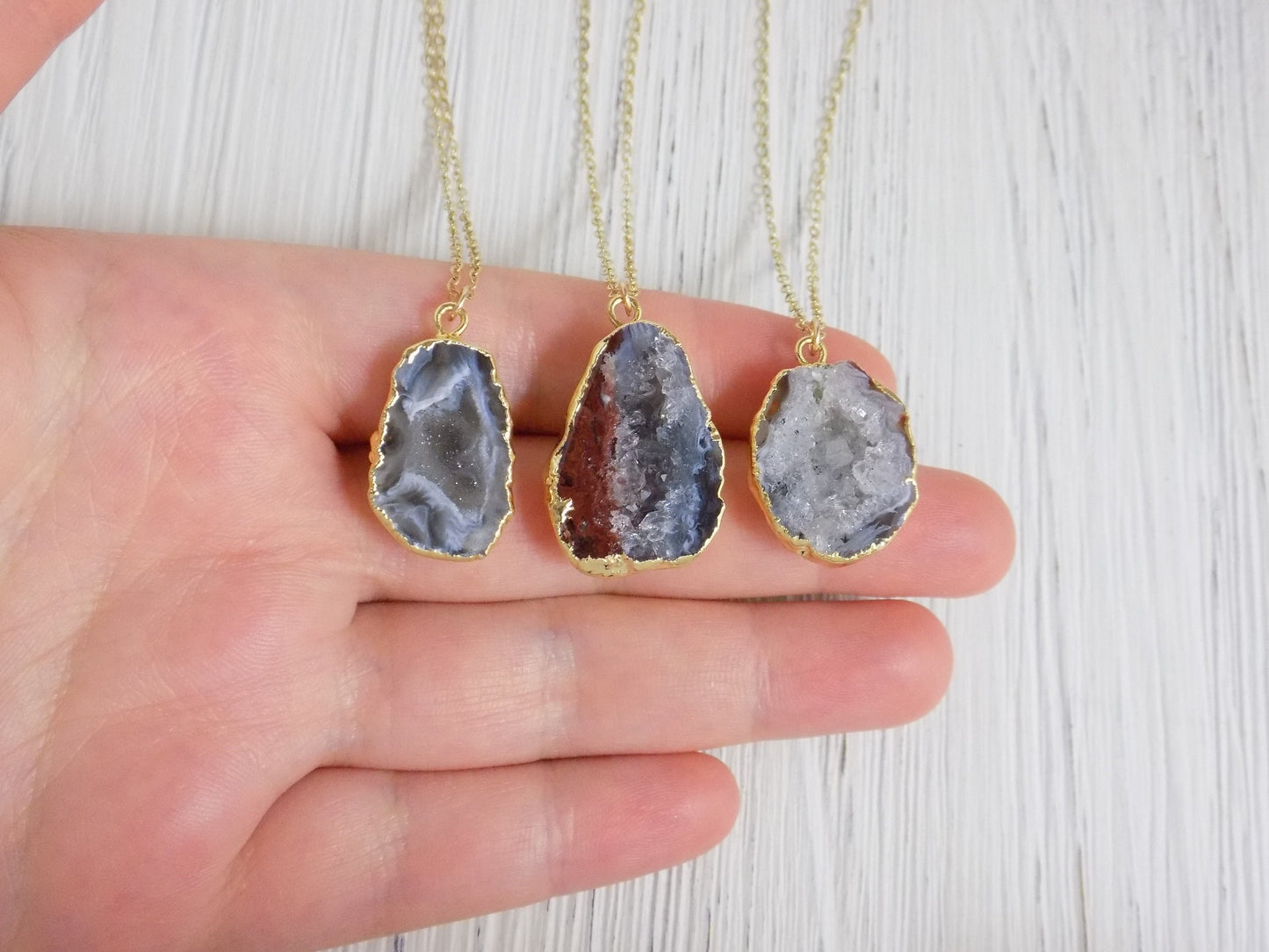 Black Geode Necklace Gold Fill - Small Geode Cave Druzy