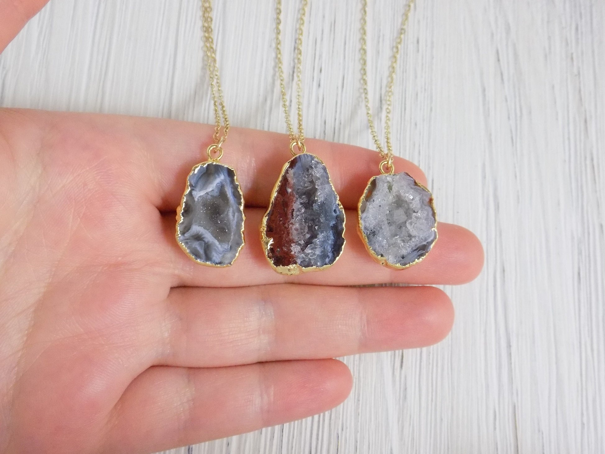 Black Geode Necklace Gold Fill - Small Geode Cave Druzy