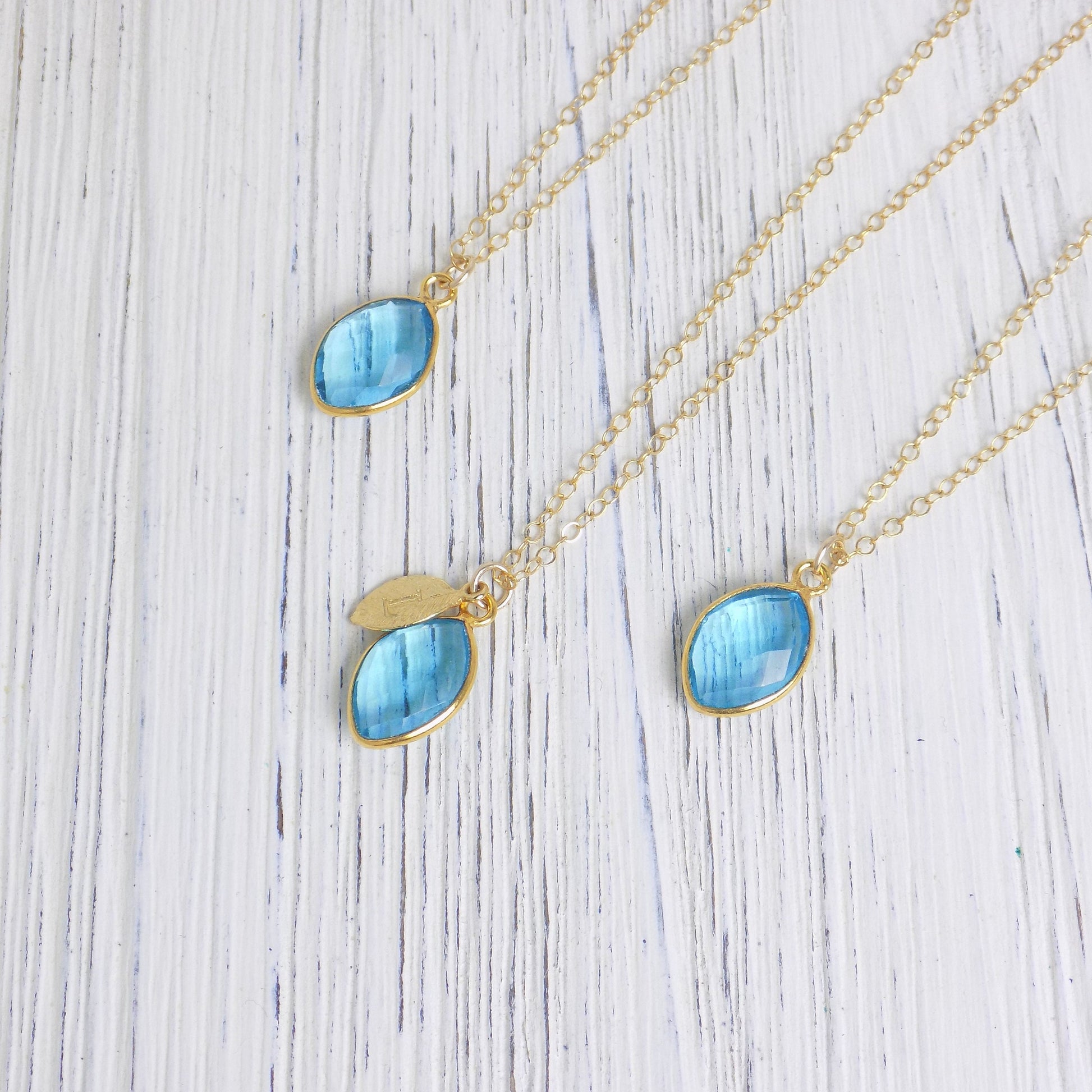 Swiss Blue Topaz Necklace Gold, Personalized Initial Charm, Blue Crystal Pendant Marquise, Christmas Gifts For Best Friend, M5-555