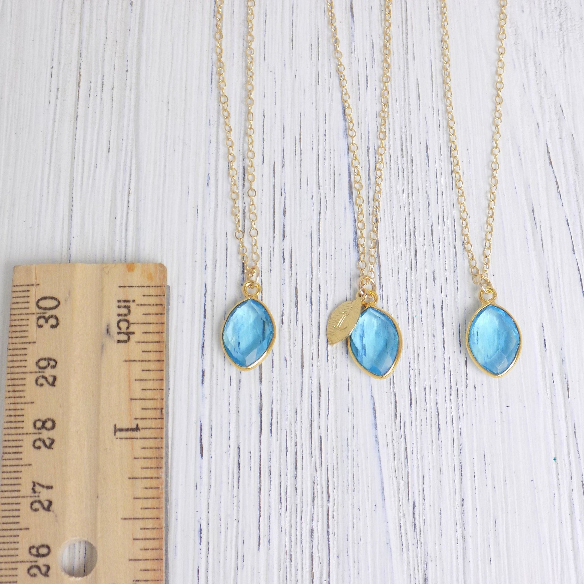 Swiss Blue Topaz Necklace Gold, Personalized Initial Charm, Blue Crystal Pendant Marquise, Christmas Gifts For Best Friend, M5-555