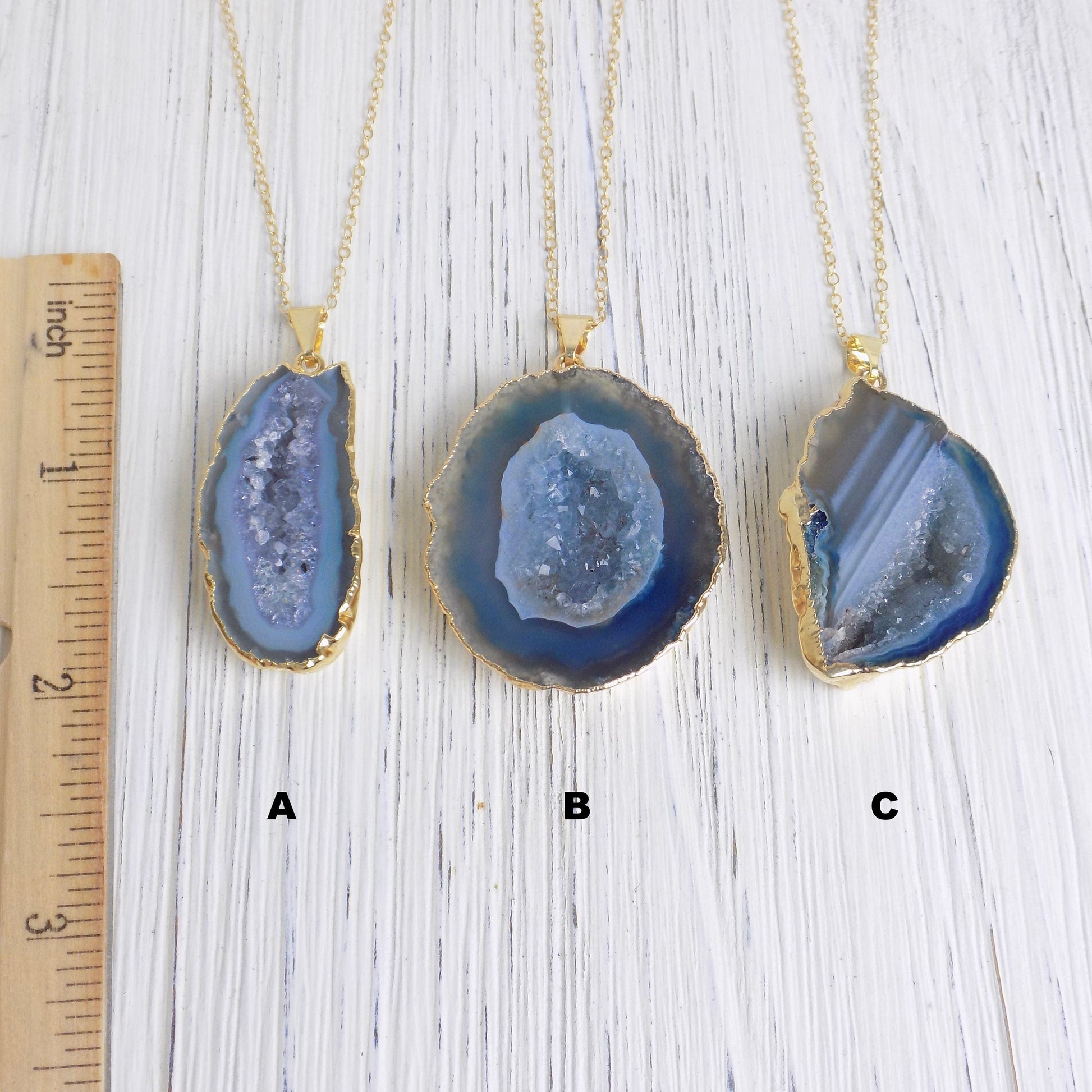 Unique Teacher Gift, Geode Necklace, Light Blue Druzy Necklace, Boho Gemstone Pendant Gold Layer, G13-397