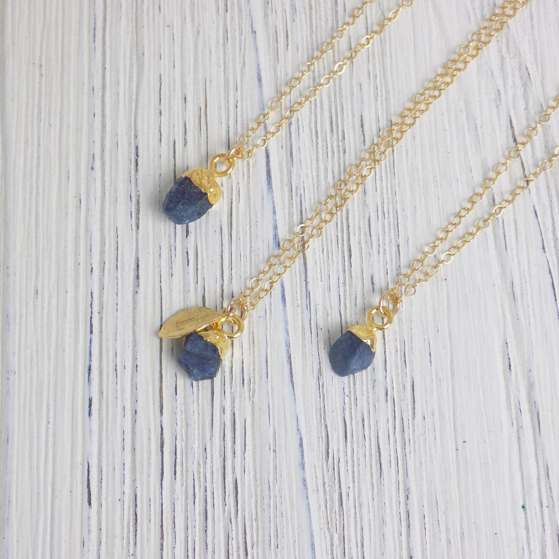 Tiny Sapphire Necklace Gold, Personalized Raw Sapphire Pendant, Navy Blue Crystals, September Borthday Gift For Best Friend, M5-610