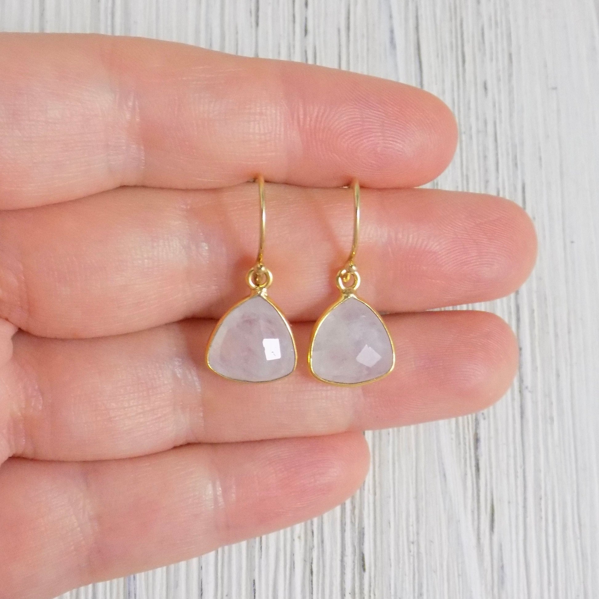 White Moonstone Earrings Gold, Unique Moonstone Dangle Earring, Minimalist Bridal Jewelry, Gift For Wife, M5-317