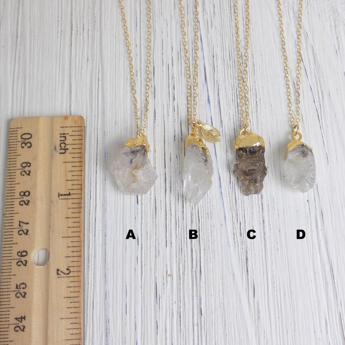 Custom Raw Herkimer Diamond Natural Gemstone Necklace on 14K Gold Filled Chain with Stamped Initial Charm, M6-29