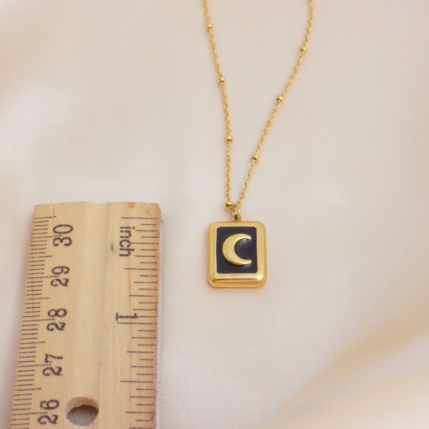 Unique Crescent Moon Necklace on 18K Gold Stainless Steel Satellite Chain, M6-109