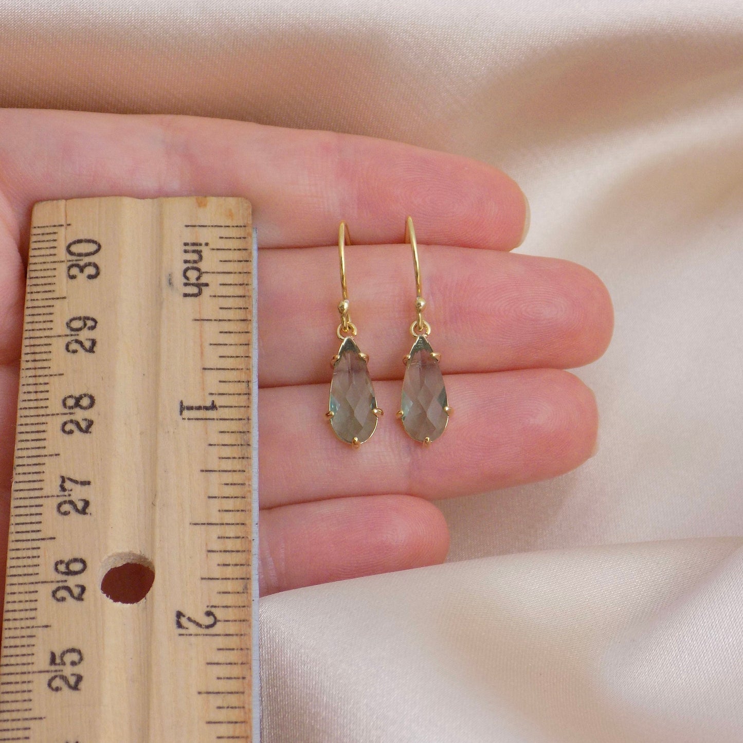 Olive Green Crystal Drop Earrings Gold, Dainty Crystal Dangle, Gifts For Mom, M6-119