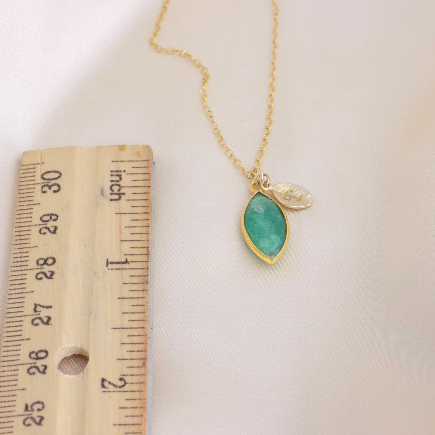 Raw Emerald Necklace Personalized Gold Fill, May Birthstone Necklace, Genuine Emerald Marquise, May Birthday Gift For Wife, M6-88
