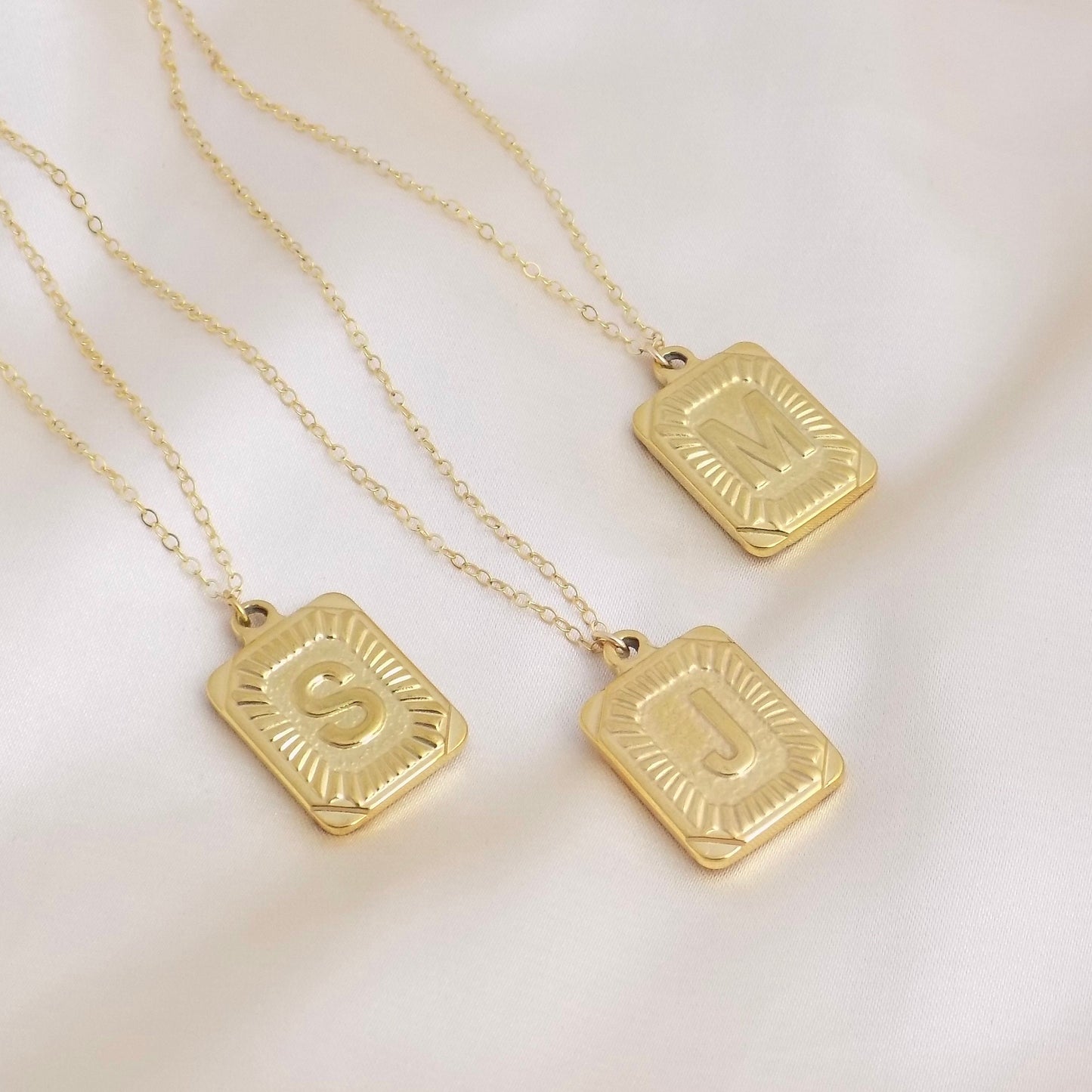 Custom Initial Tag Necklace on 18K Stainless Steel or 14K Gold Filled Chain, Personalized Gifts For Her, M6-133