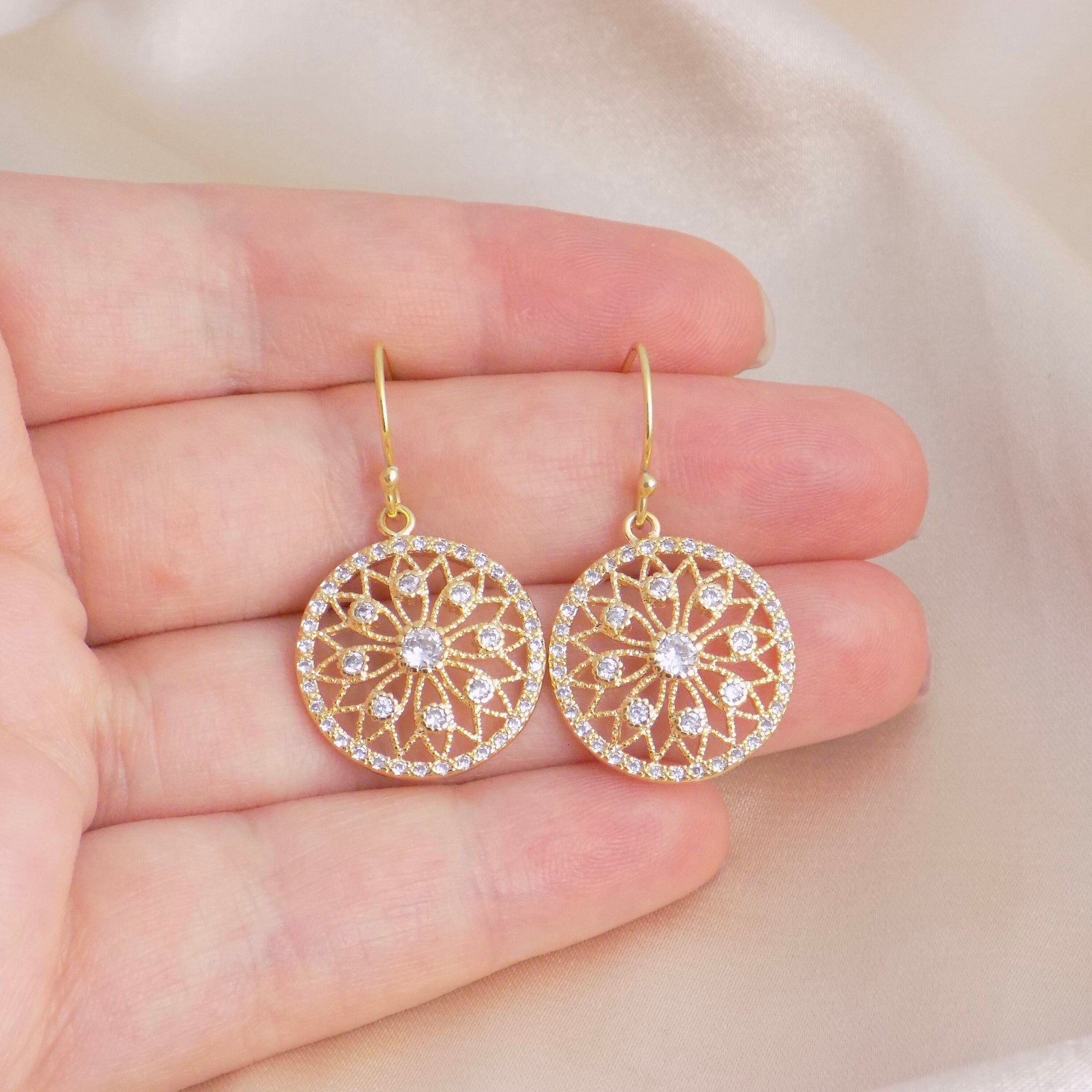 Teacher Gift, Round Zircon Earrings Gold, Filigree Earrings, Gifts For Best Friend, Gift For Girlfriend, M6-100