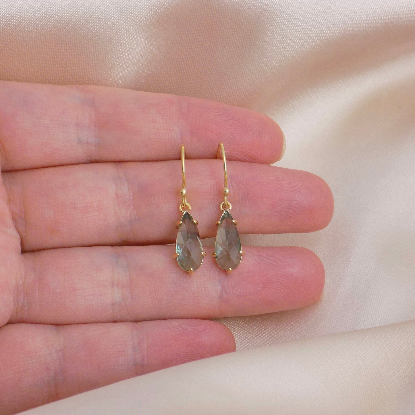 Olive Green Crystal Drop Earrings Gold, Dainty Crystal Dangle, Gifts For Mom, M6-119