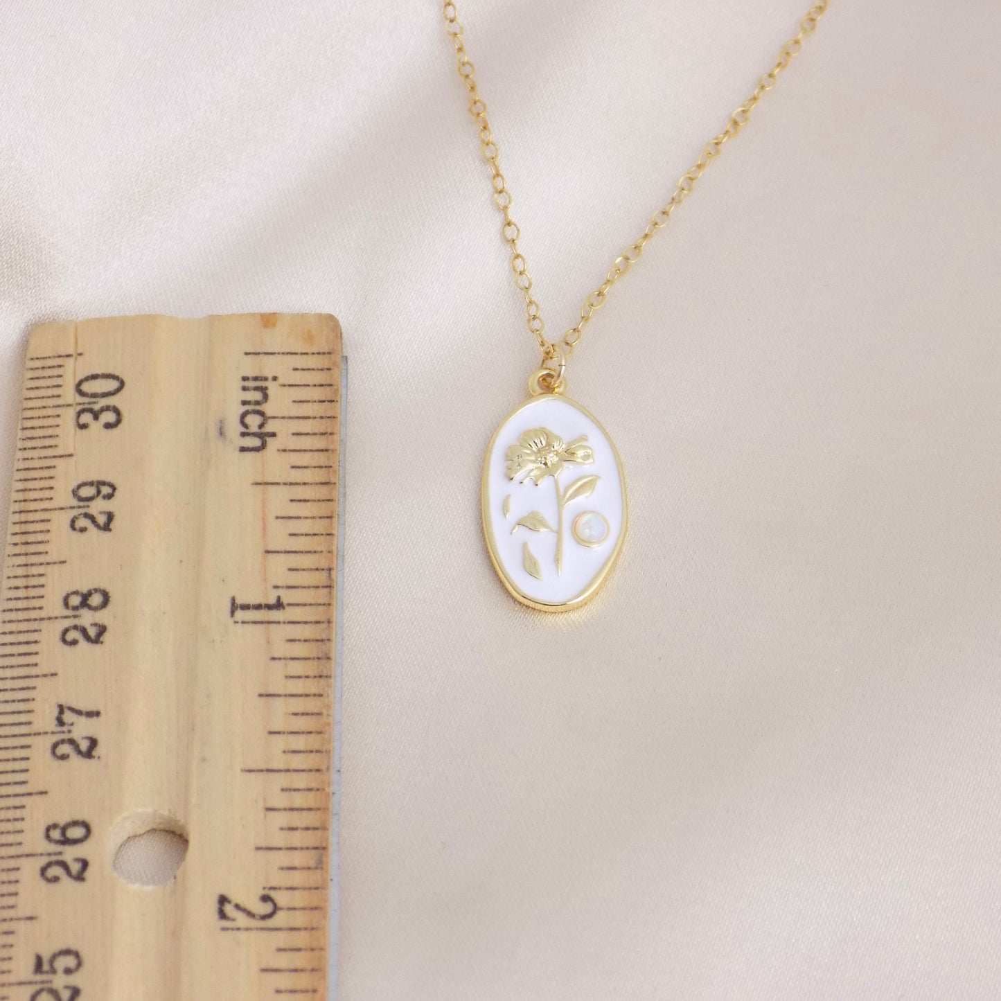 White Enamel Flower Necklace Opal Gold, Small Tag Necklace, Dainty Flower Charm Necklace, Trendy Necklace Gift For Her, M6-138