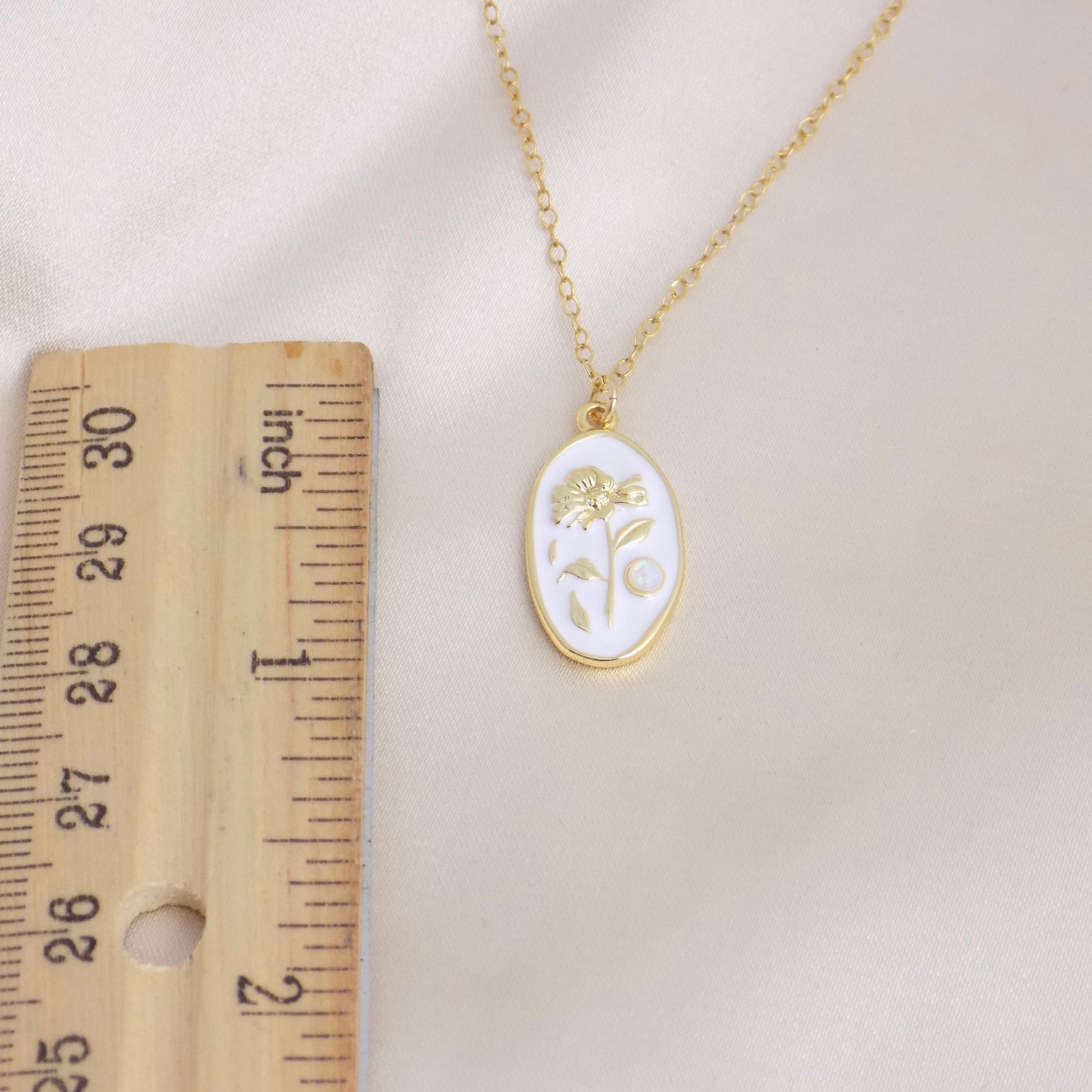 White Enamel Flower Necklace Opal Gold, Small Tag Necklace, Dainty Flower Charm Necklace, Trendy Necklace Gift For Her, M6-138