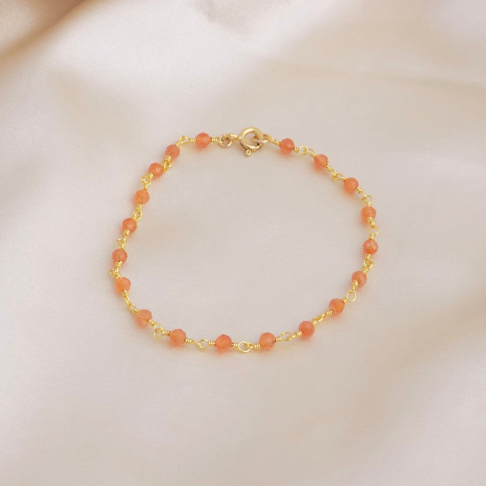 Tiny Carnelian Bracelet, Orange Stone Bracelet Gold, Dainty Super Thin Bracelet, Simple Bracelet Everyday, Gifts For Her, M6-141