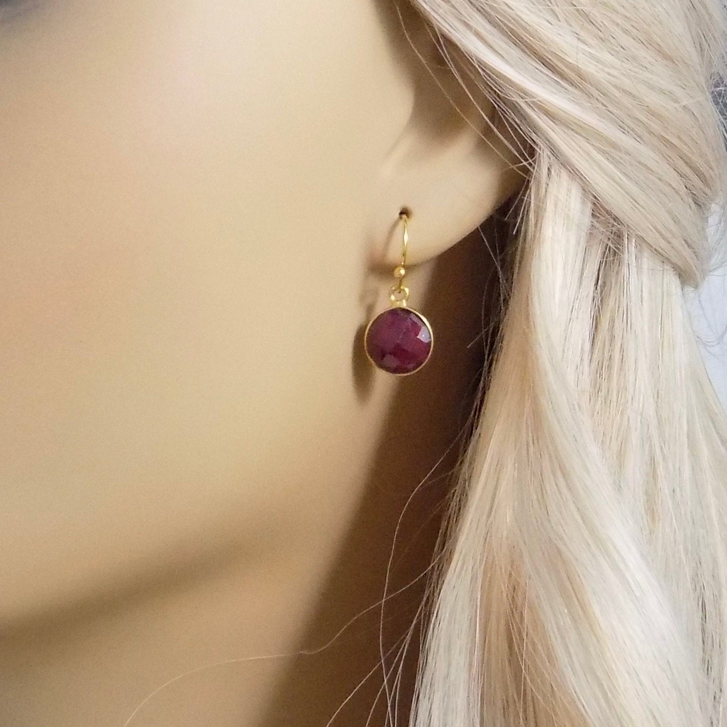 Small Raw Ruby Drop Earrings Gold, Natural Gemstone Jewelry Gifts For Women, M4-96