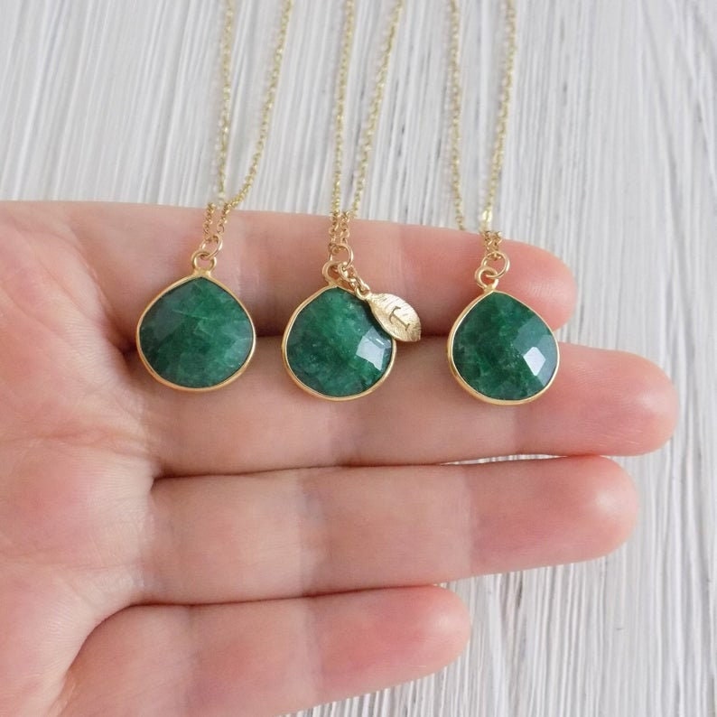 Raw Emerald Necklace - Personalized Emerald Necklace Gold Fill