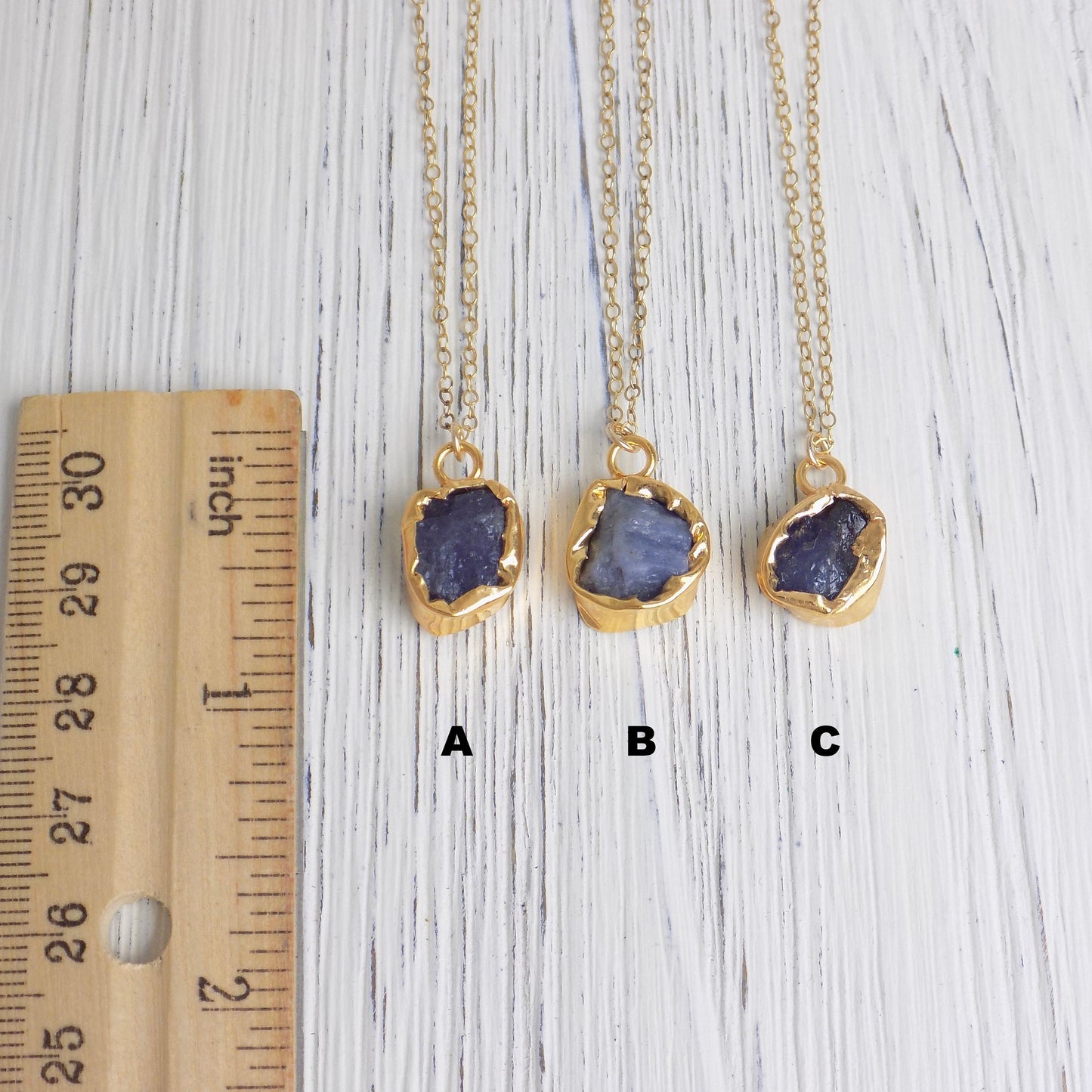 Natural Tanzanite Gemstone Necklace Gold, December Birthstone, Raw Crystals For Women, M6-166