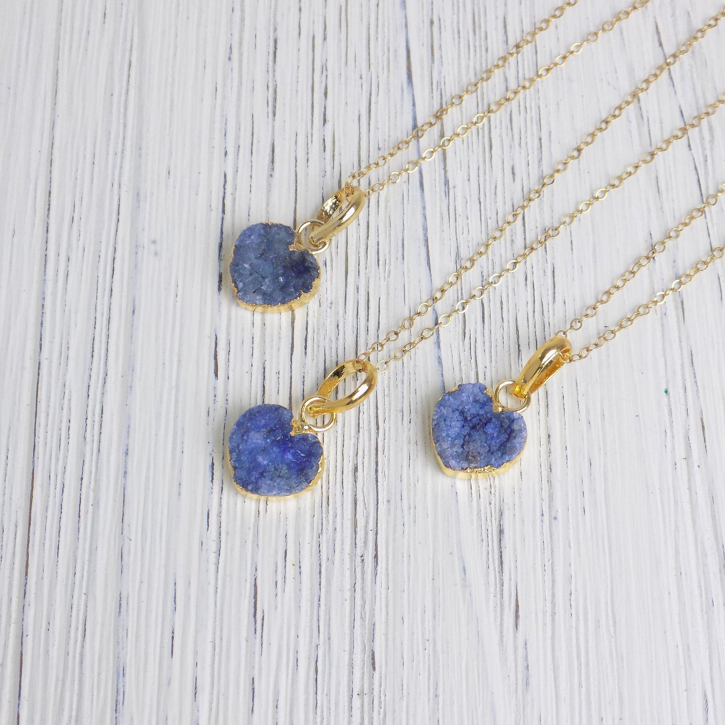 Small Heart Necklace Gold, Blue Druzy Necklace, Minimalist Layering Crystal, Gifts For Mom, M6-161