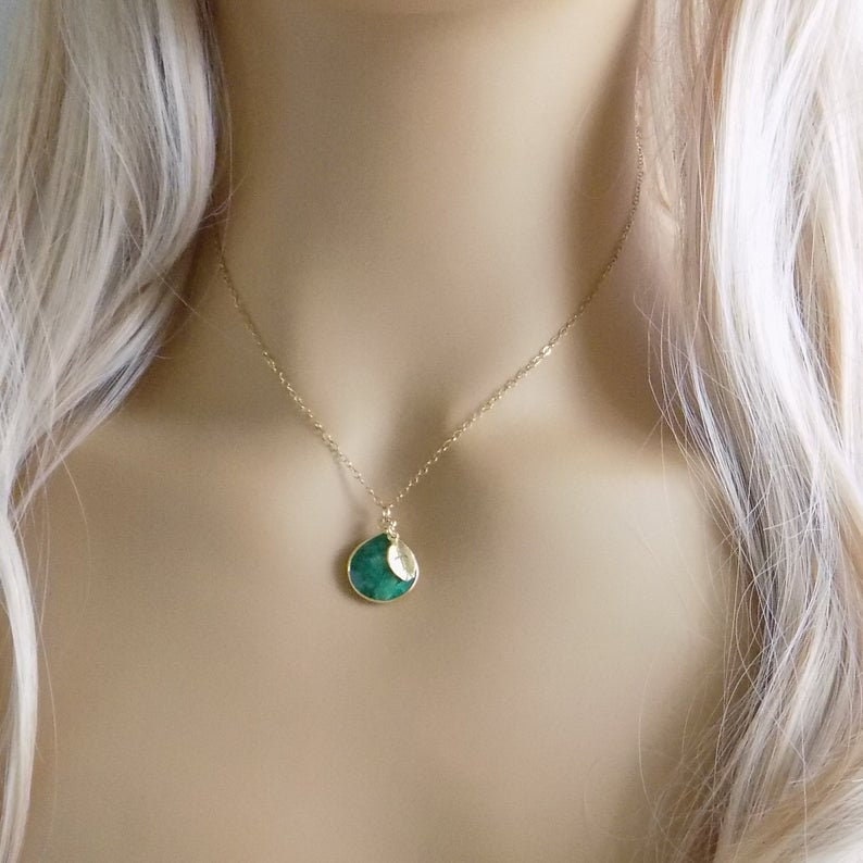 Raw Emerald Necklace - Personalized Emerald Necklace Gold Fill