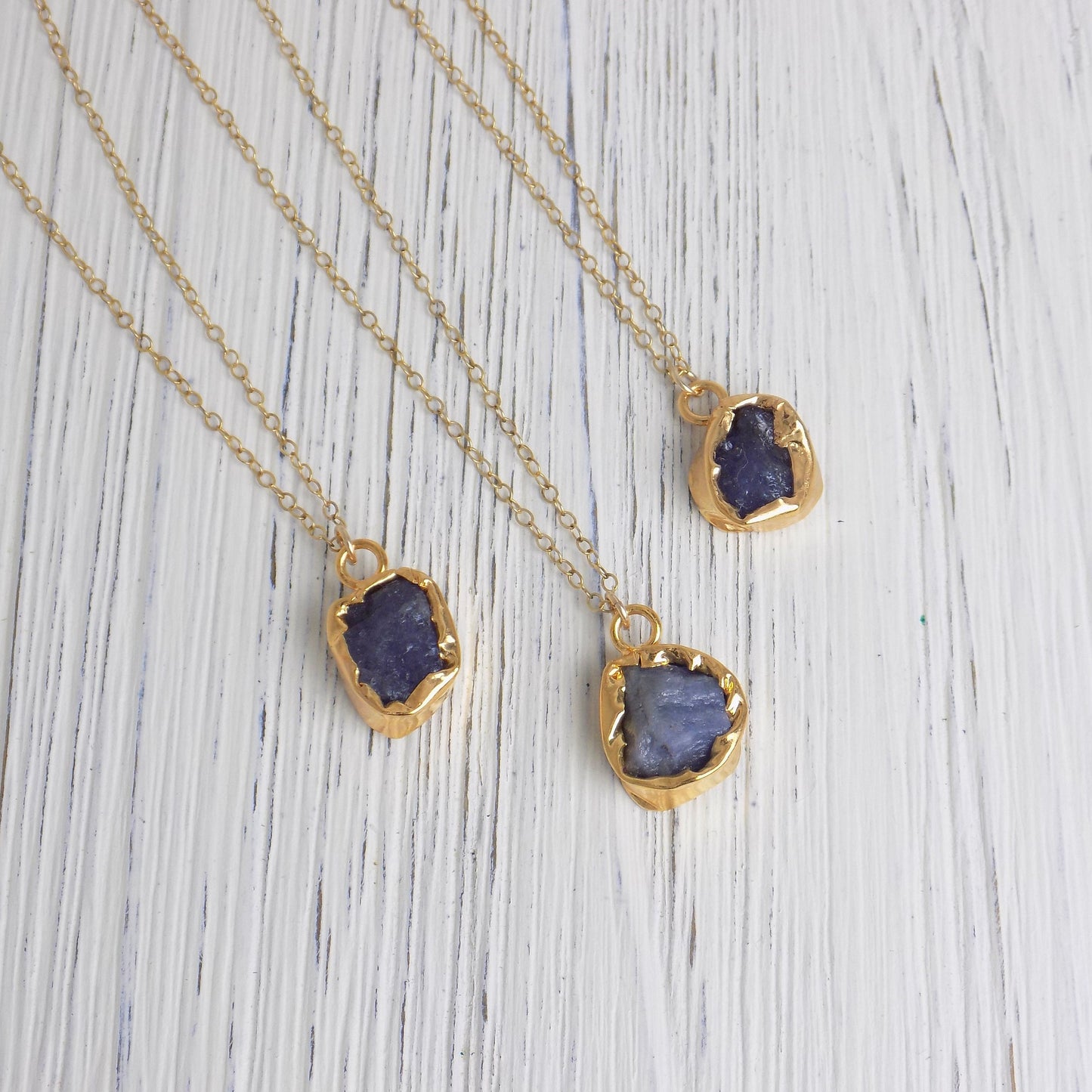 Natural Tanzanite Gemstone Necklace Gold, December Birthstone, Raw Crystals For Women, M6-166