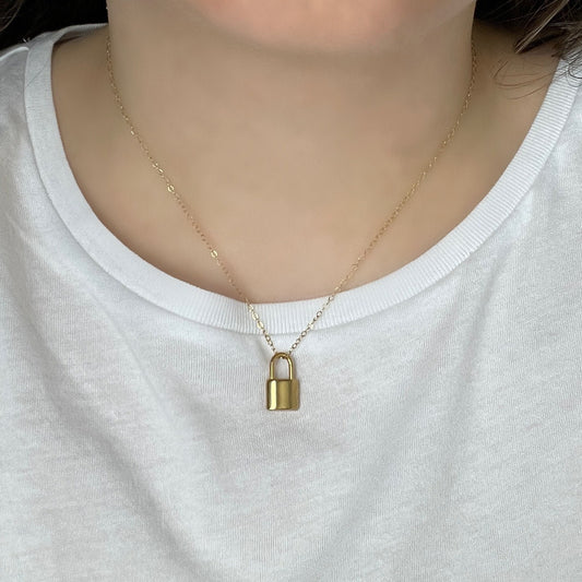 18K Gold Lock Necklace, Lock Charm Necklace For Layering, Trendy Modern Layers, Christmas Gifts For Her, M6-134