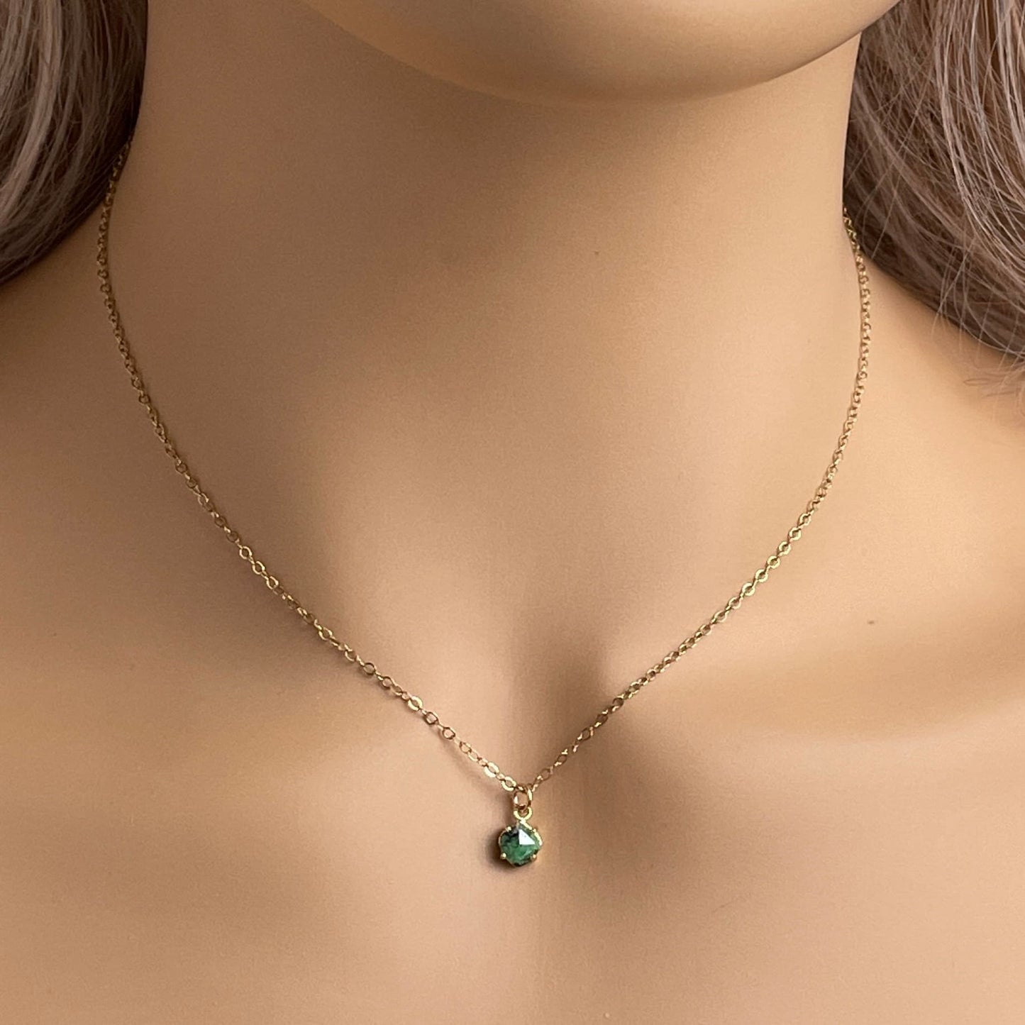 Tiny Green Jasper Necklace, Green Gemstone With Black Specks, Minimalist Layering For Women, M6-621