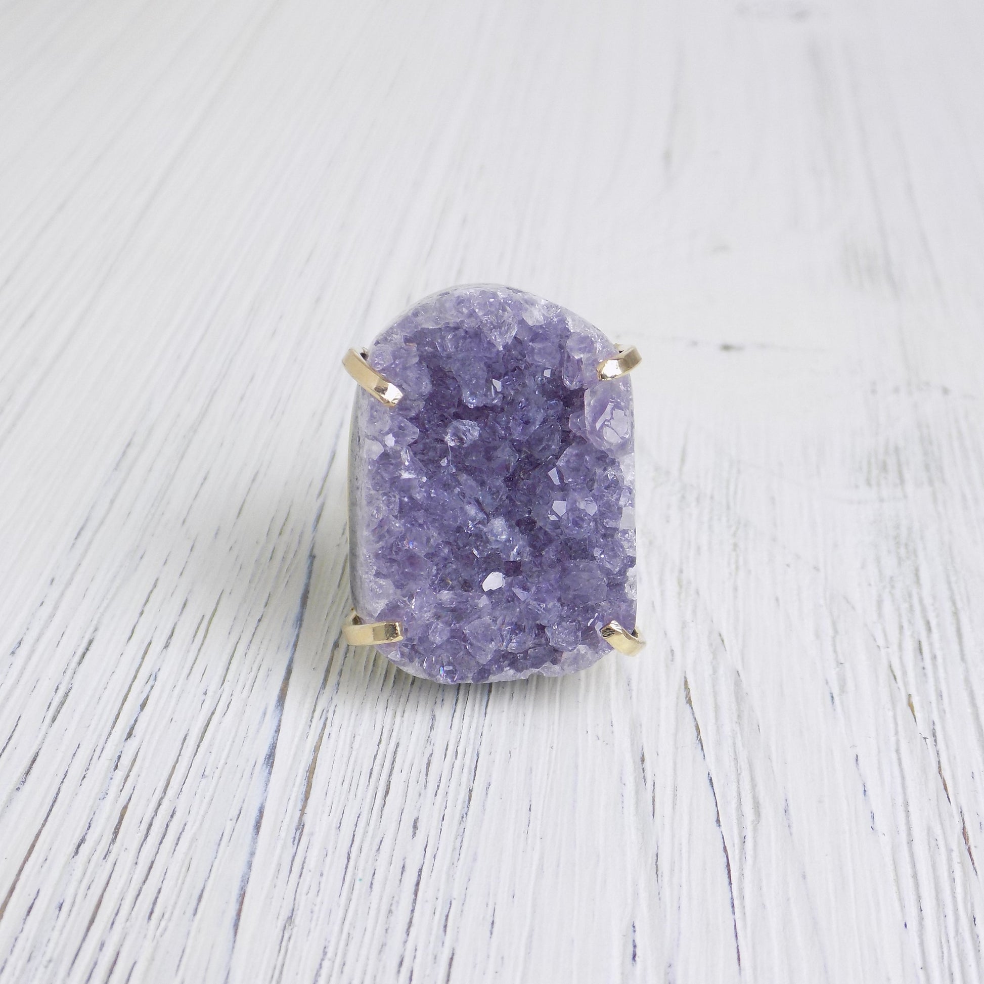 Large Amethyst Statement Ring, Raw Amethyst Druzy Ring Adjustable, Lavender Crystal Ring, Christmas Gift Women, G14-236