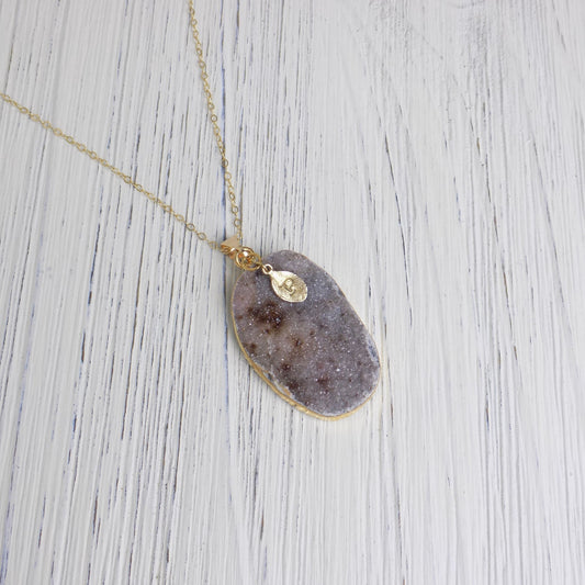 Unique Druzy Necklace, Personalized Druzy Pendant Drusy, Natural Gemstone Necklaces Long Boho, Christmas Gift Women, R14-33
