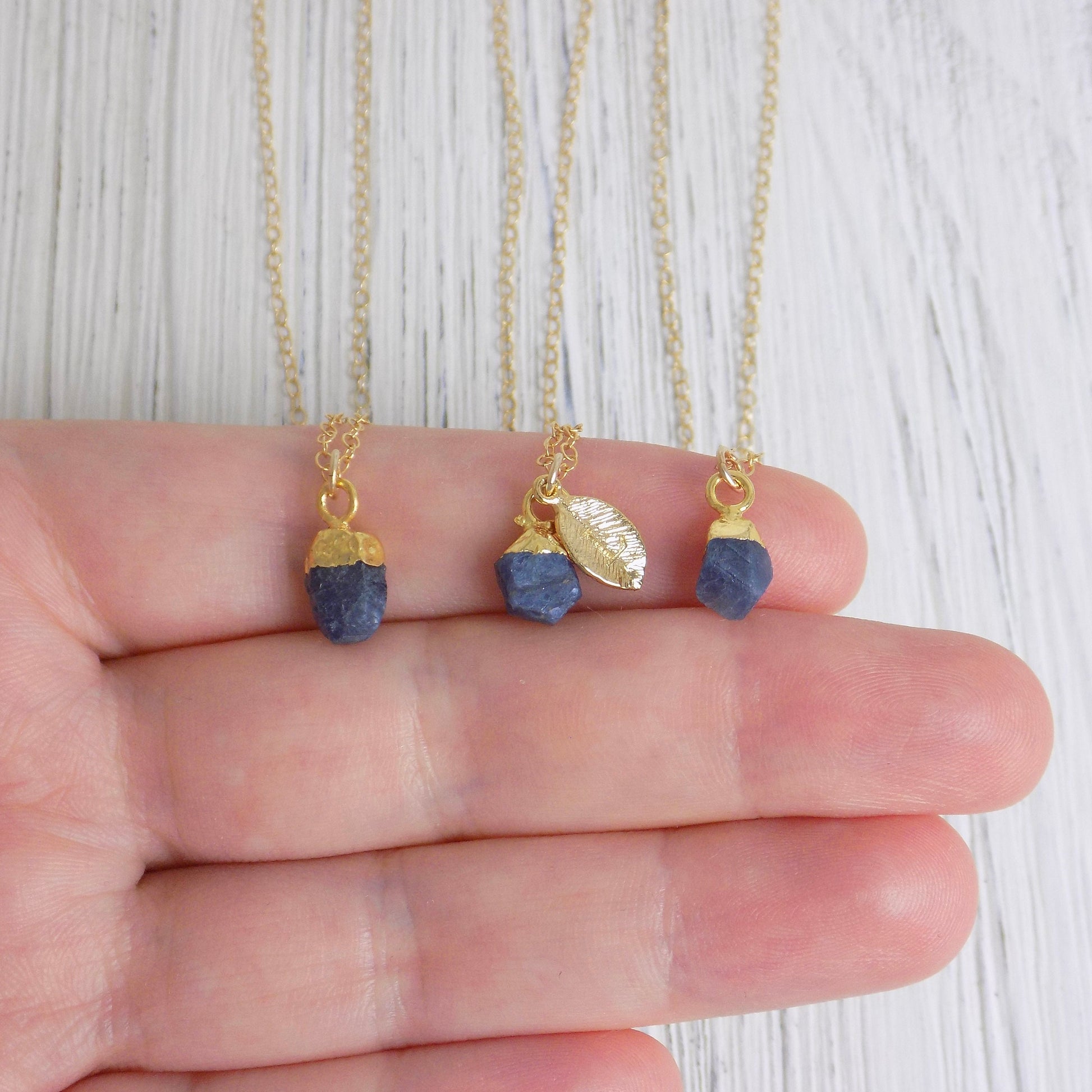 Tiny Raw Sapphire Necklace Gold, Personalized Blue Crystal Charm, Genuine Sapphire, Gift For Her, M5-402