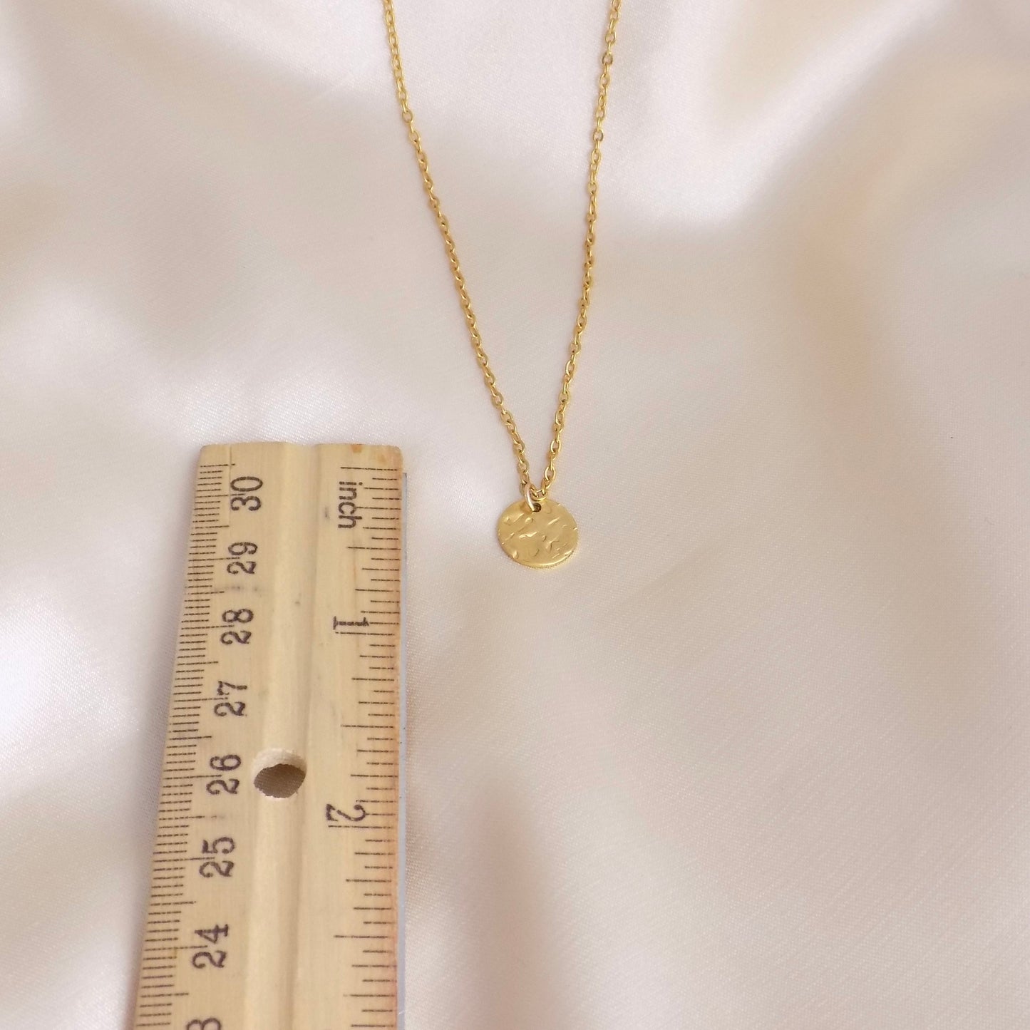 18K Gold Coin Necklace For Everyday Layering, Hammered Round Charm, Stainless Steel Jewelry