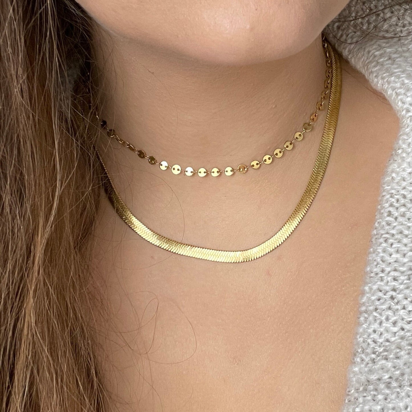 18K Gold Snake Chain Stainless Steel 5mm, Herringbone Necklace, Trendy Gold Layer, M6-712
