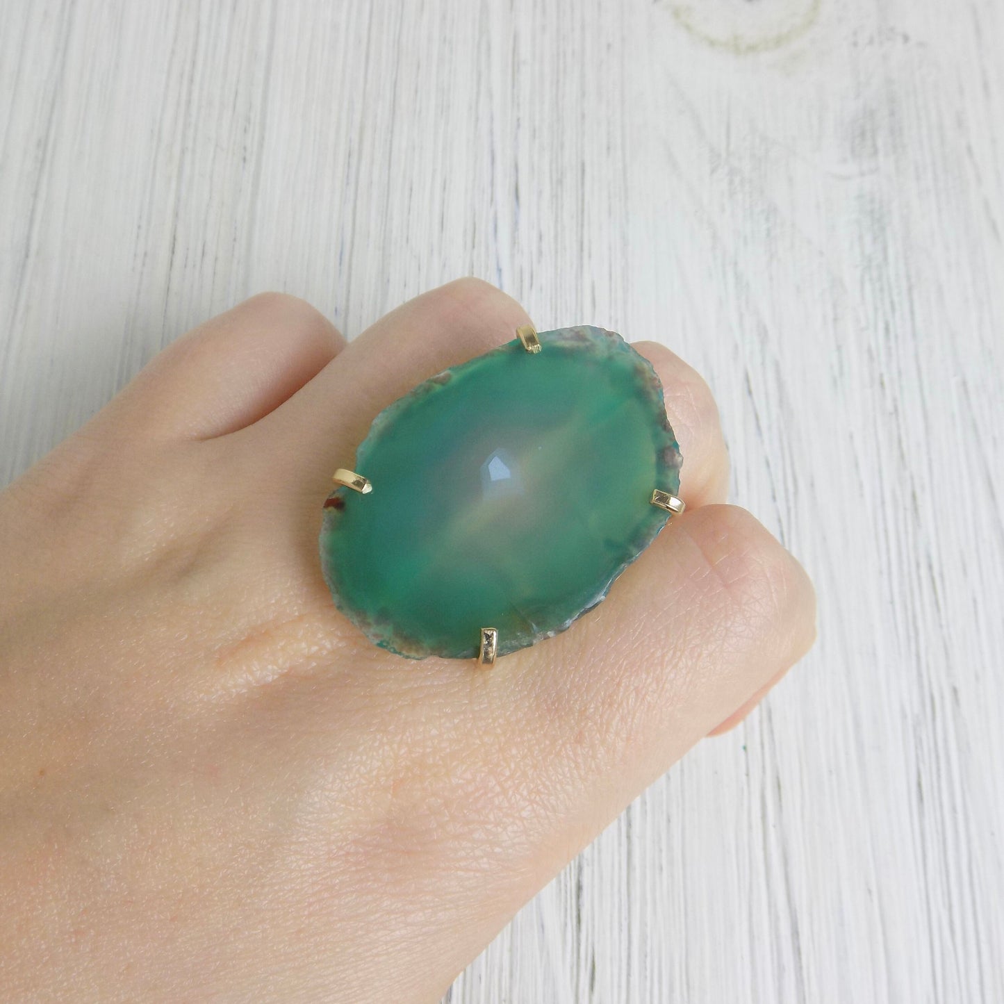 Unique Ring - Green Agate Ring