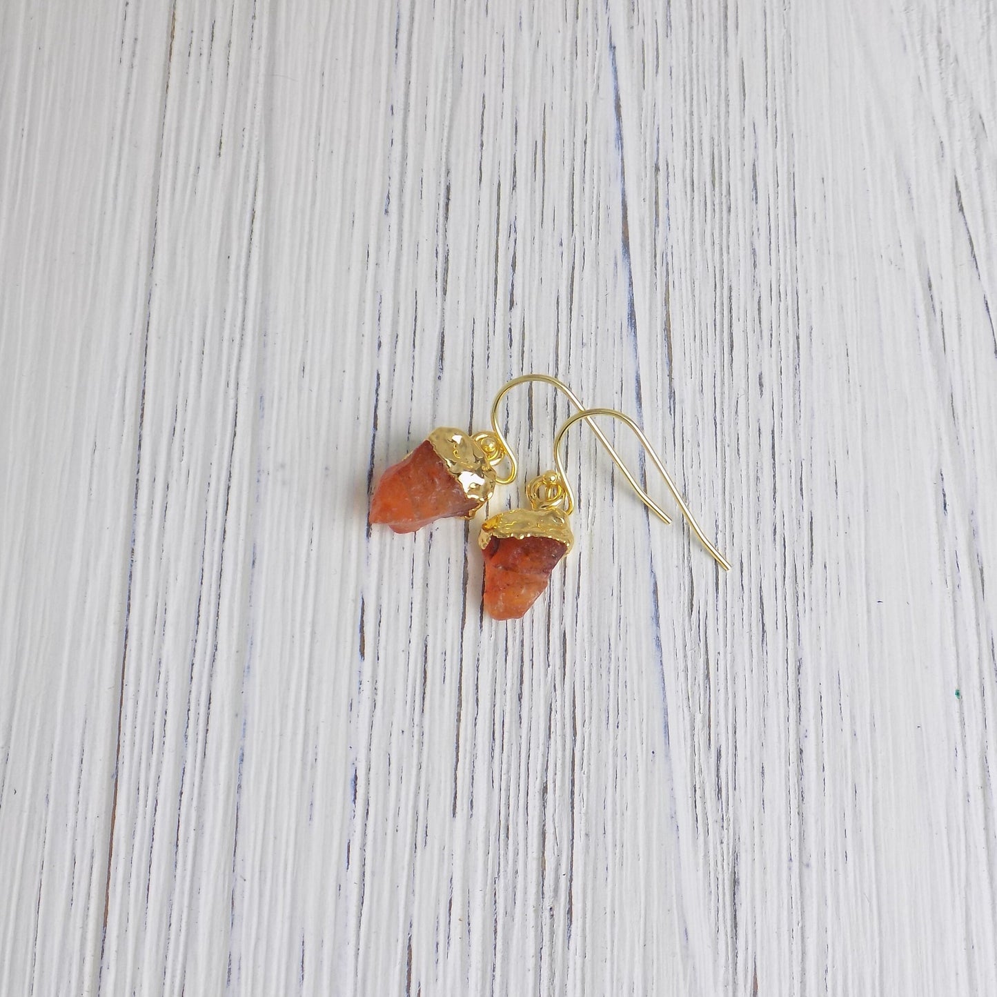 Christmas Gift, Raw Carnelian Earrings Gold, Rough Stone Orange Brown Earring, Gifts For Wife, M6-700