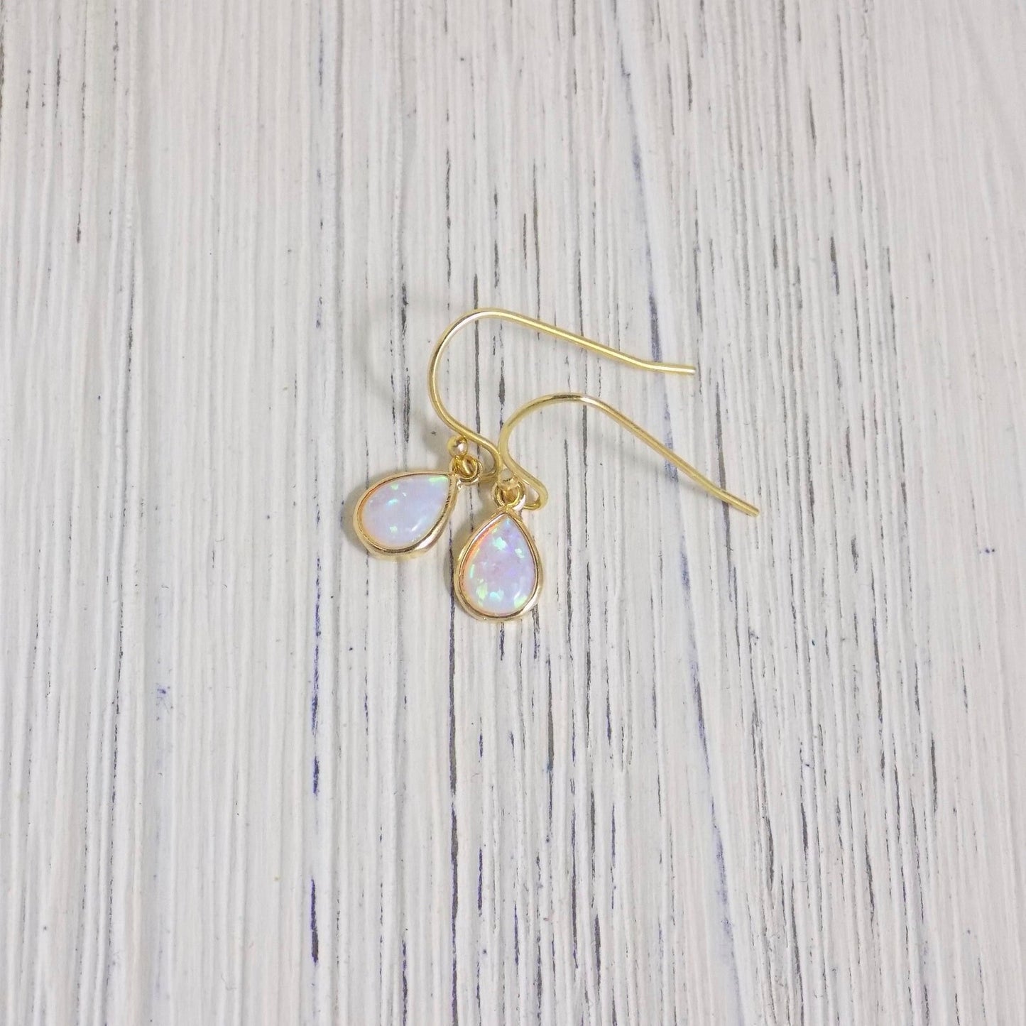 Gold Opal Earrings - Tiny Drop Opal Earring