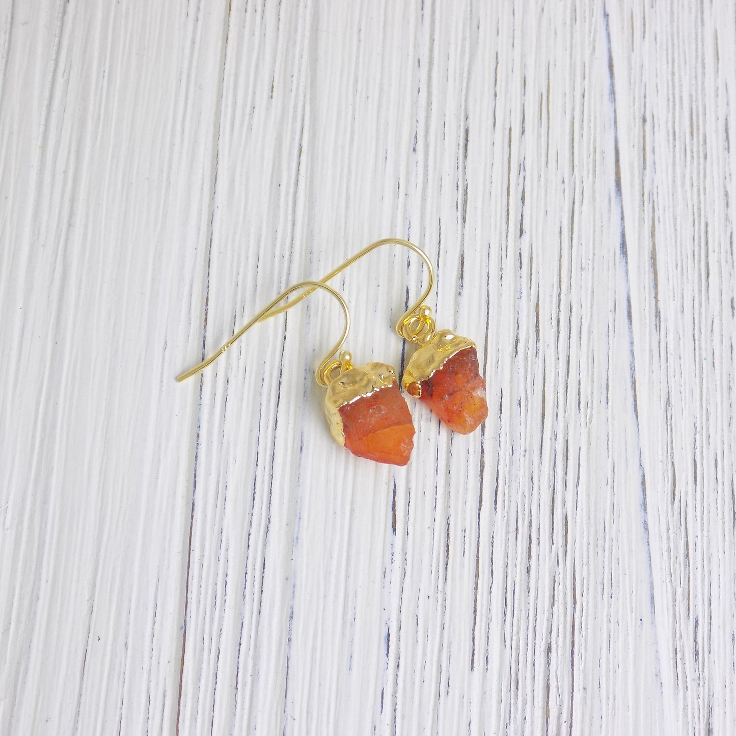 Christmas Gift, Raw Carnelian Earrings Gold, Rough Stone Orange Brown Earring, Gifts For Wife, M6-700