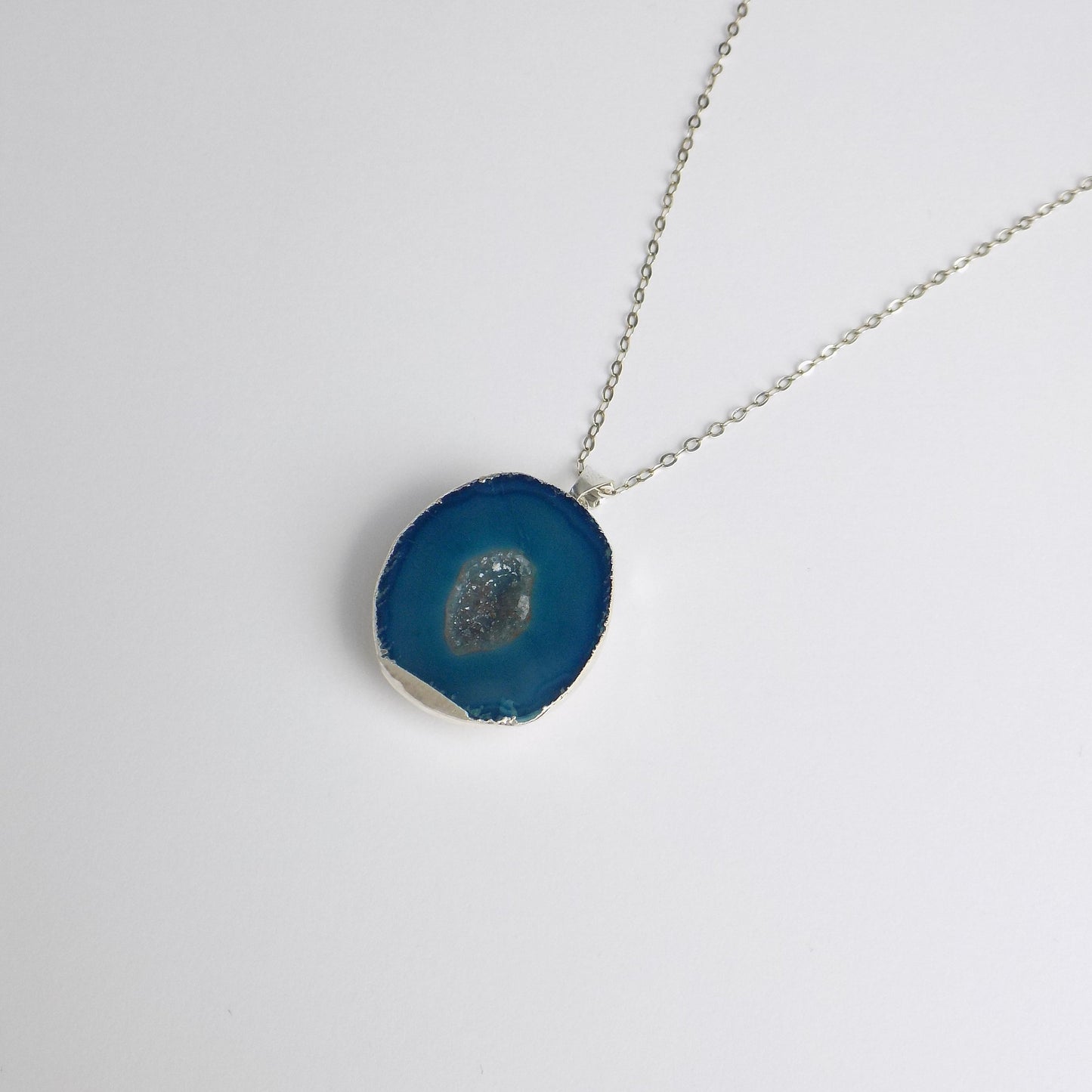 Mom Gift - Small Geode Necklace Silver