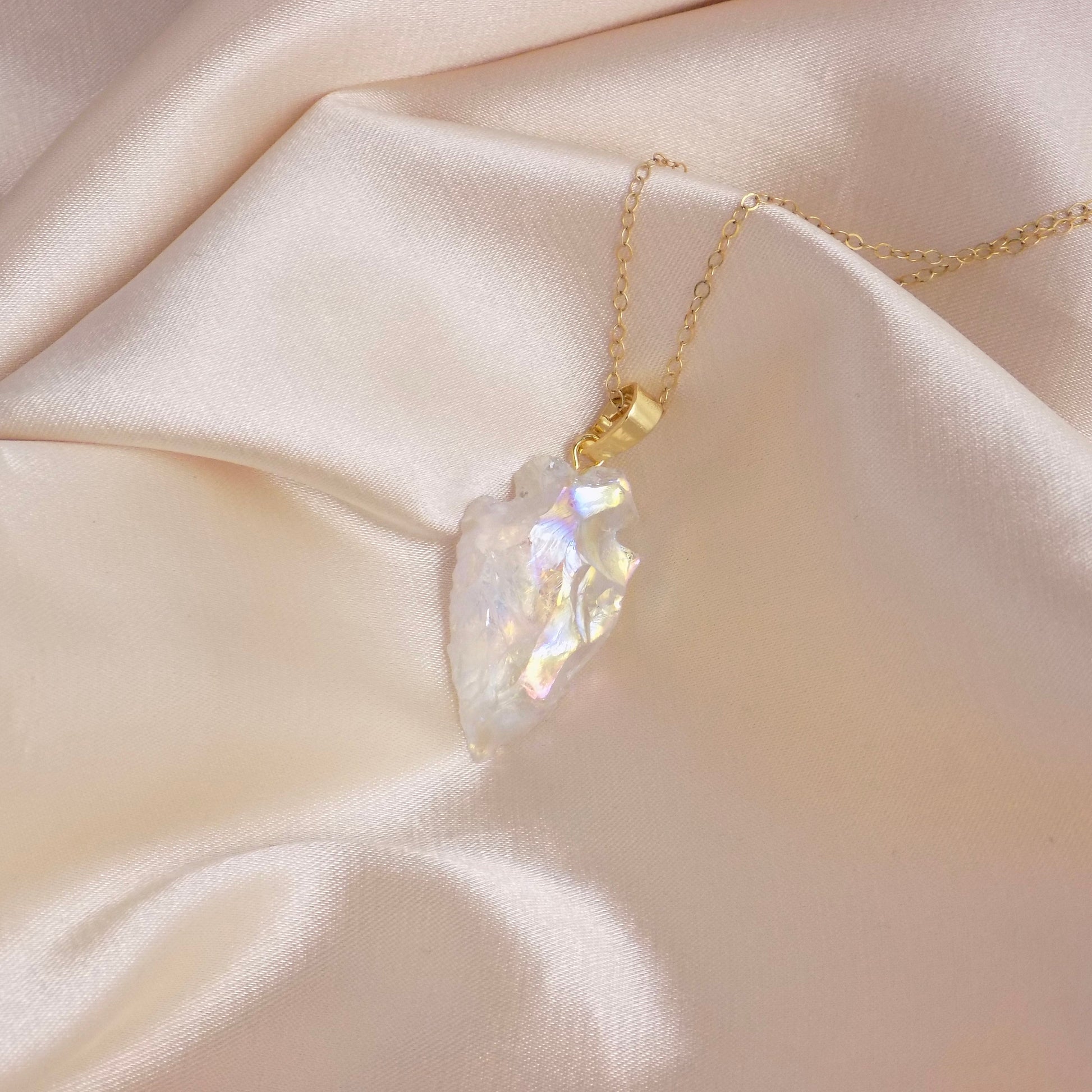 Angel Aura Quartz Necklace, Iridescent Arrowhead Pendant Necklace Gold, Gift For Her, G14-803