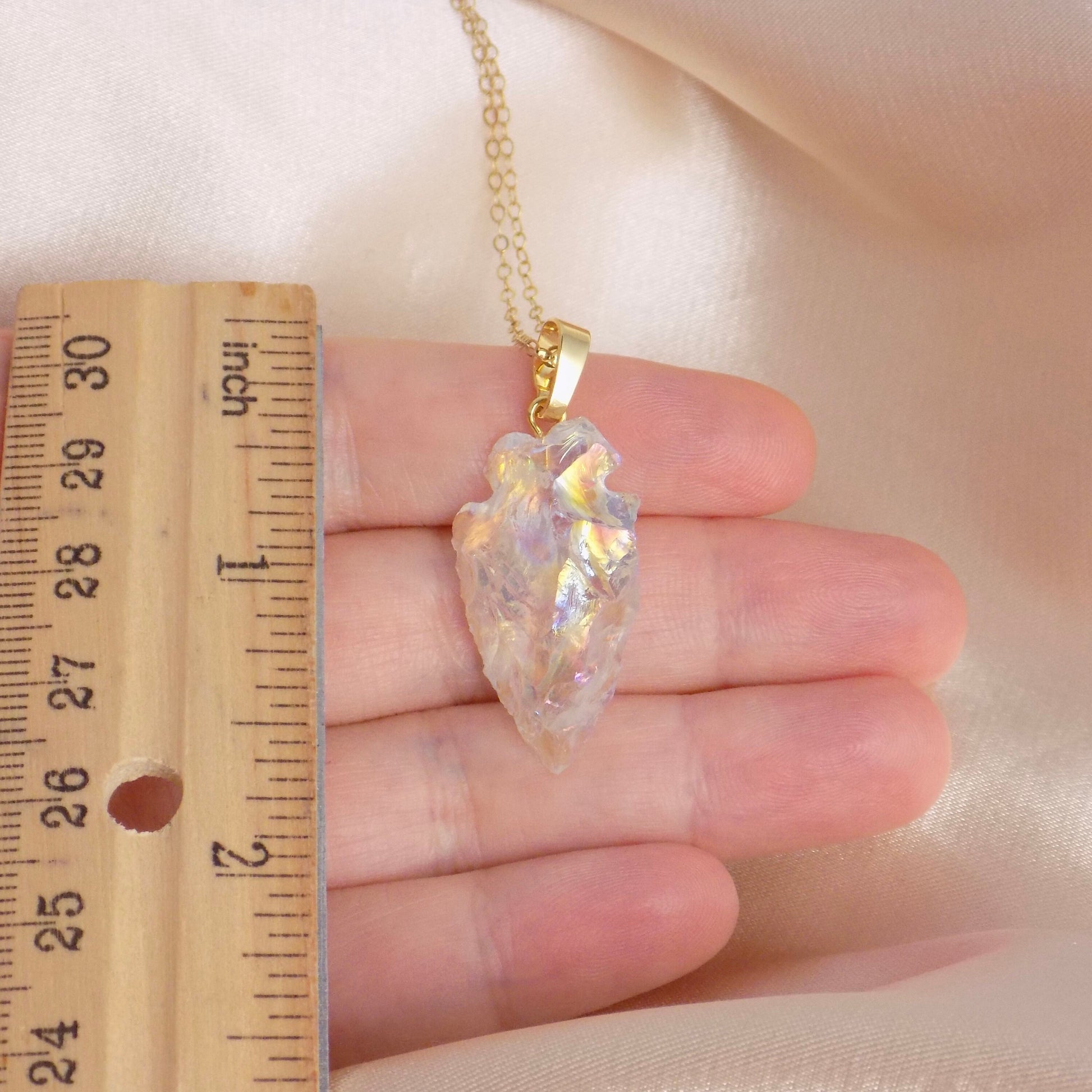 Angel Aura Quartz Necklace, Iridescent Arrowhead Pendant Necklace Gold, Gift For Her, G14-803