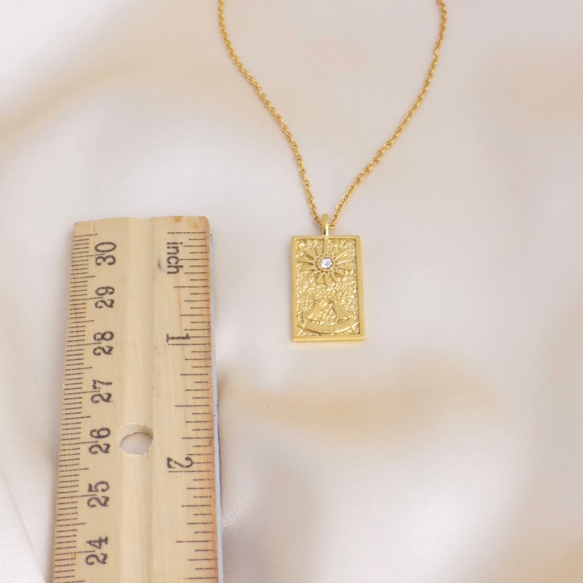Tarot Card Necklace Gold, Rectangular Charm, Trendy Layer For Women, 18K Gold Stainless Steel, M6-108