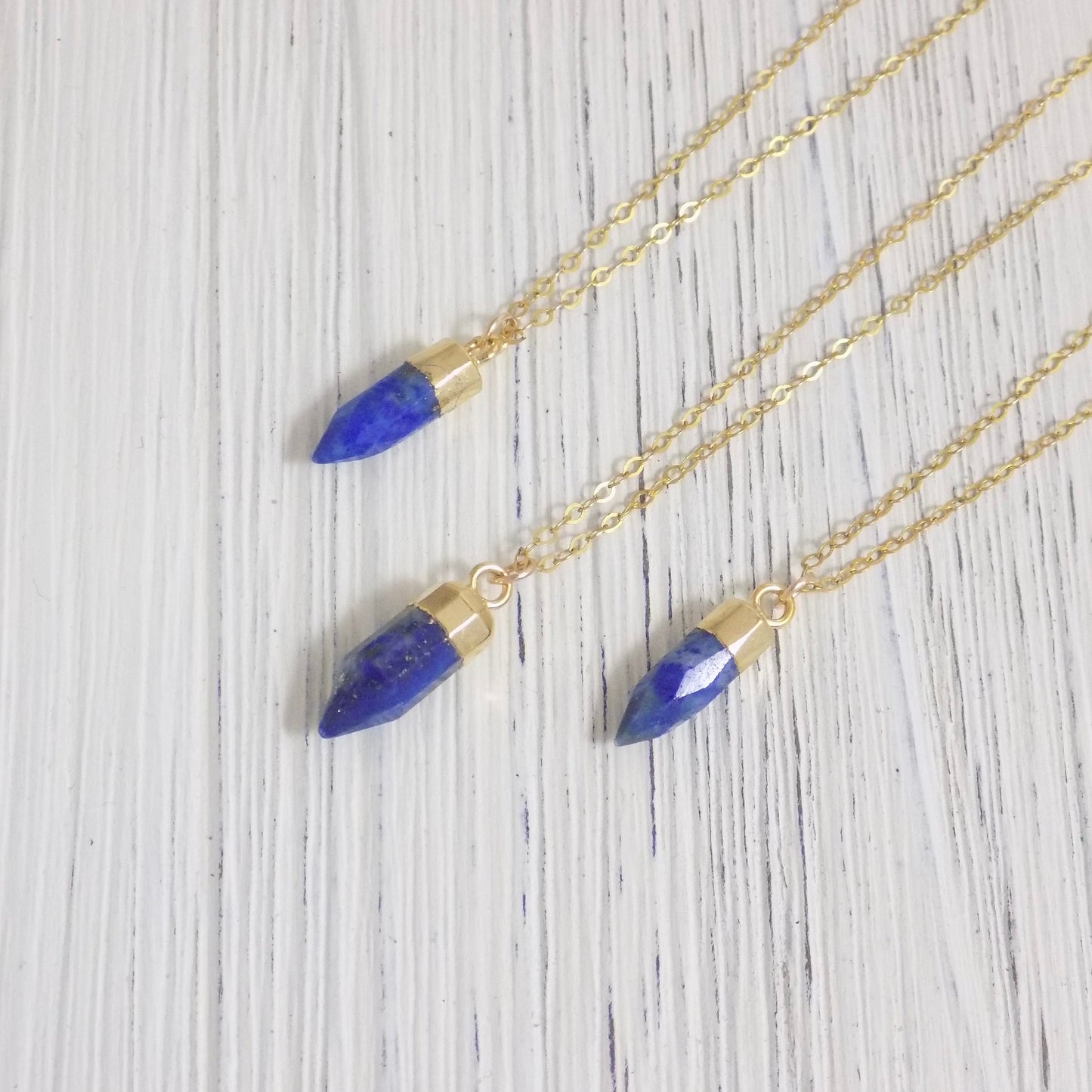 Small Lapis Lazuli Crystal Point Necklace Gold, Dainty Gemstone Layer For Women, M4-87