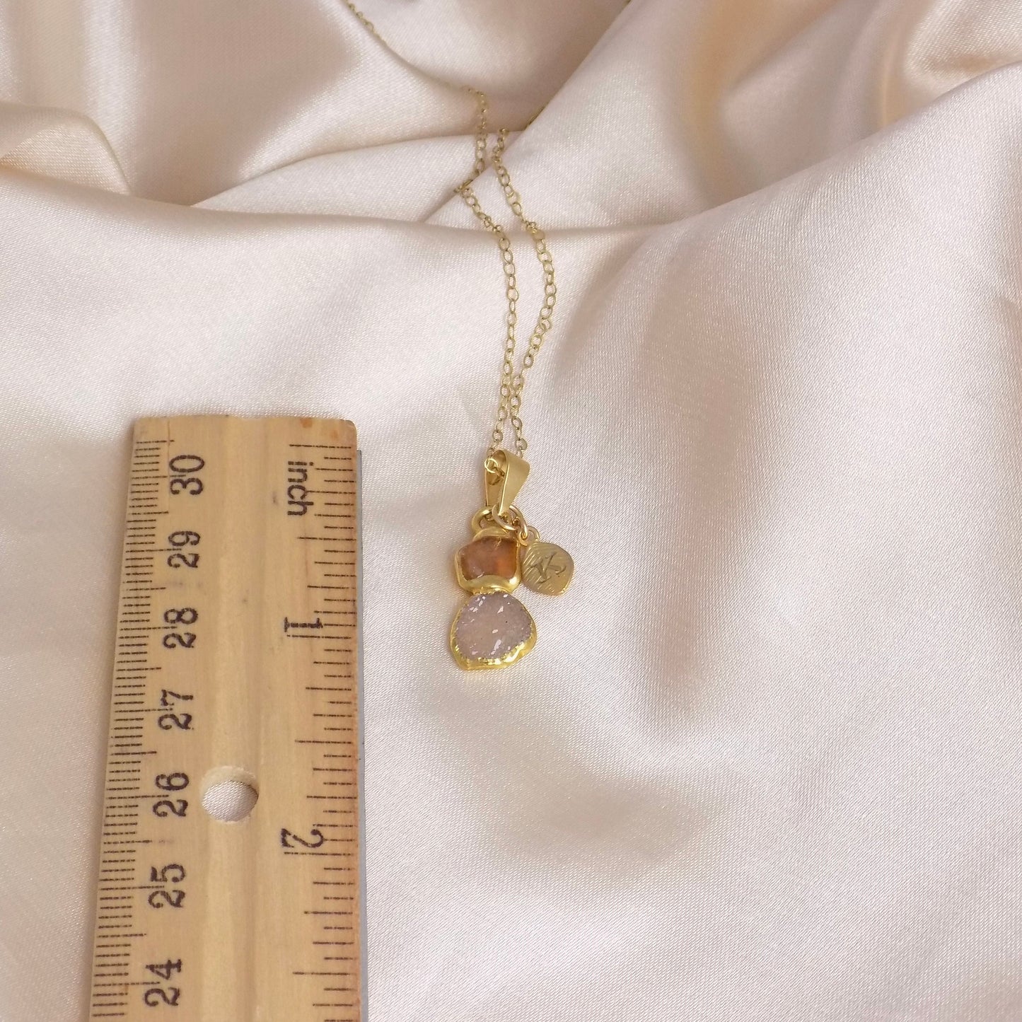 Unique Citrine Crystal Minimalist Necklace Gold, Personalized Druzy Charm with Initial, Yellow Stone, Gifts For Mom, M7-08