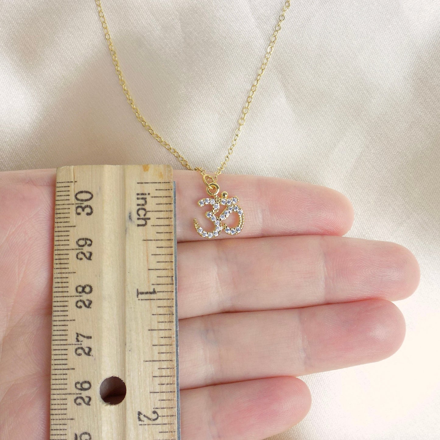 Gift Women, Gold Ohm Om Minimalist Necklace Zircon, Delicate Charm Necklace Layering, M5-611