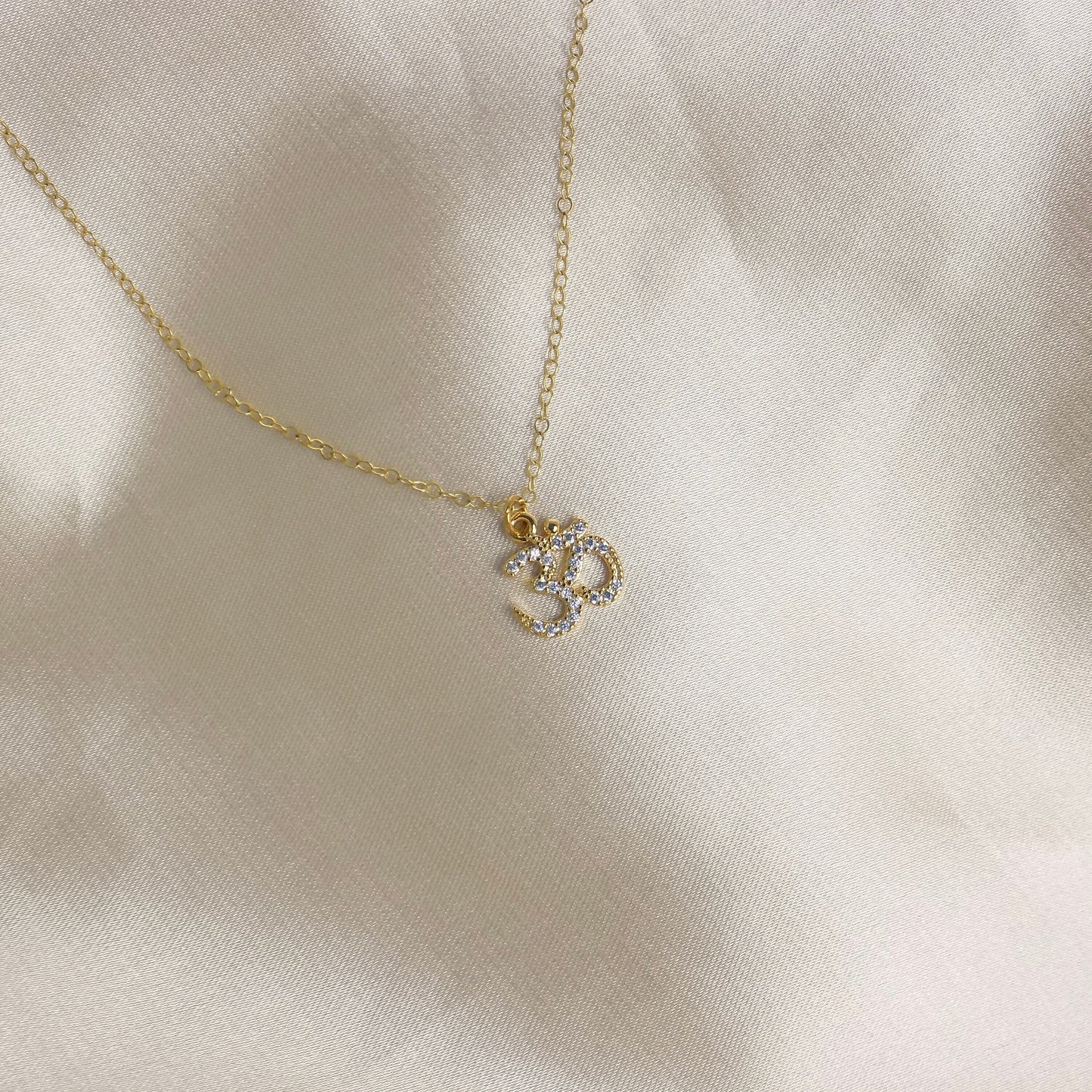 Gift Women, Gold Ohm Om Minimalist Necklace Zircon, Delicate Charm Necklace Layering, M5-611