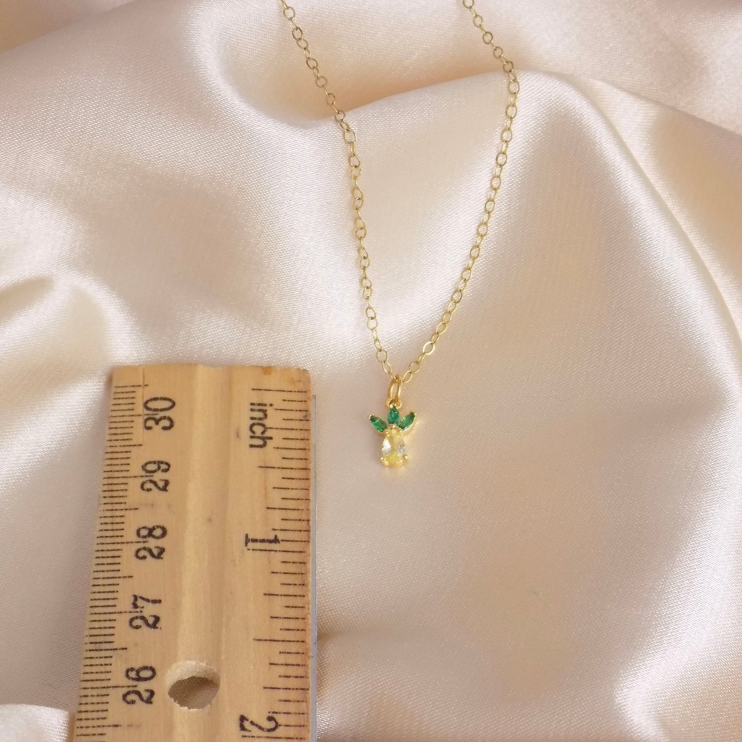 Tiny Pineapple Necklace Gold, Small Zircon Yellow Pineapple Charm Necklace, Dainty Gold Layer, 14K Gold Filled Chain, Gifts For Her, M7-30