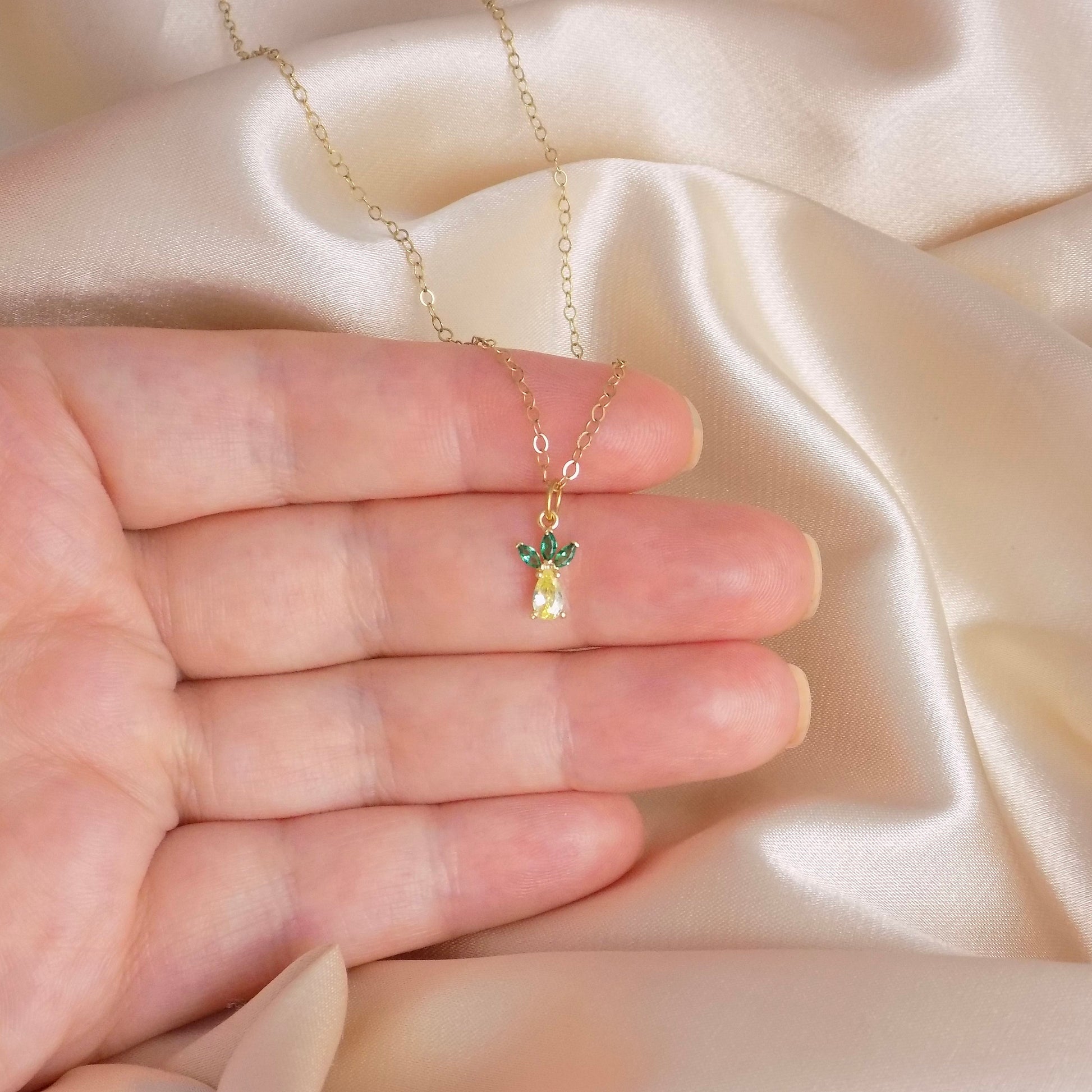 Tiny Pineapple Necklace Gold, Small Zircon Yellow Pineapple Charm Necklace, Dainty Gold Layer, 14K Gold Filled Chain, Gifts For Her, M7-30