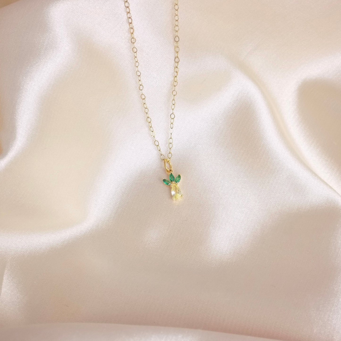 Tiny Pineapple Necklace Gold, Small Zircon Yellow Pineapple Charm Necklace, Dainty Gold Layer, 14K Gold Filled Chain, Gifts For Her, M7-30