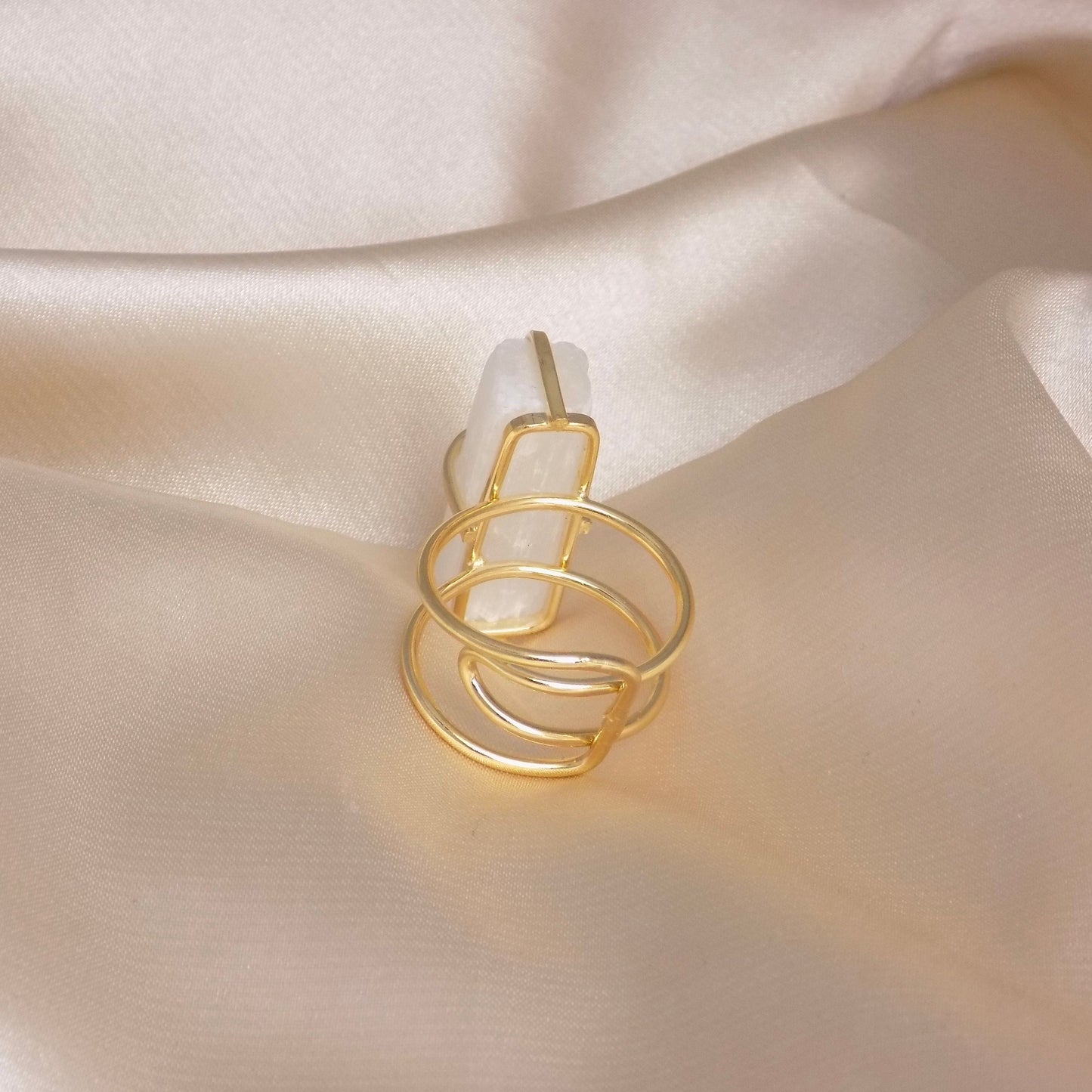 Selenite Ring Gold - White Selenite Ring