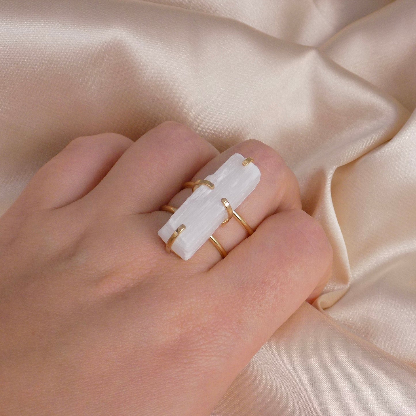 Selenite Ring Gold - White Selenite Ring