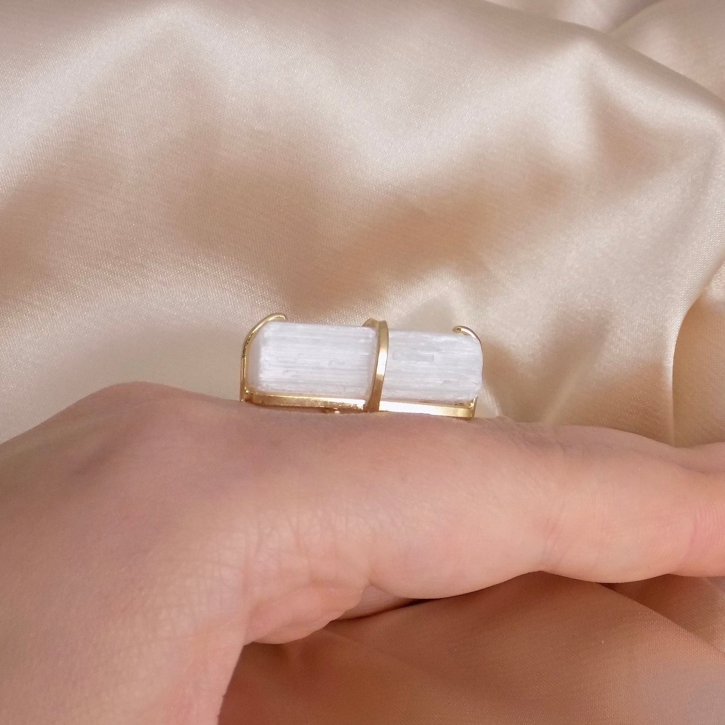 Selenite Ring Gold - White Selenite Ring