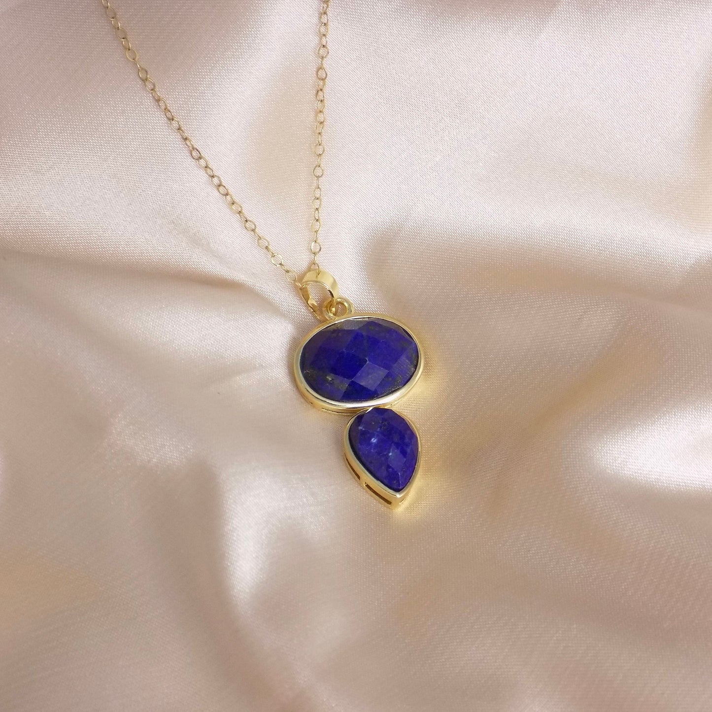 Unique Lapis Lazuli Pendant Necklace Gold, Gift For Mom, M7-51